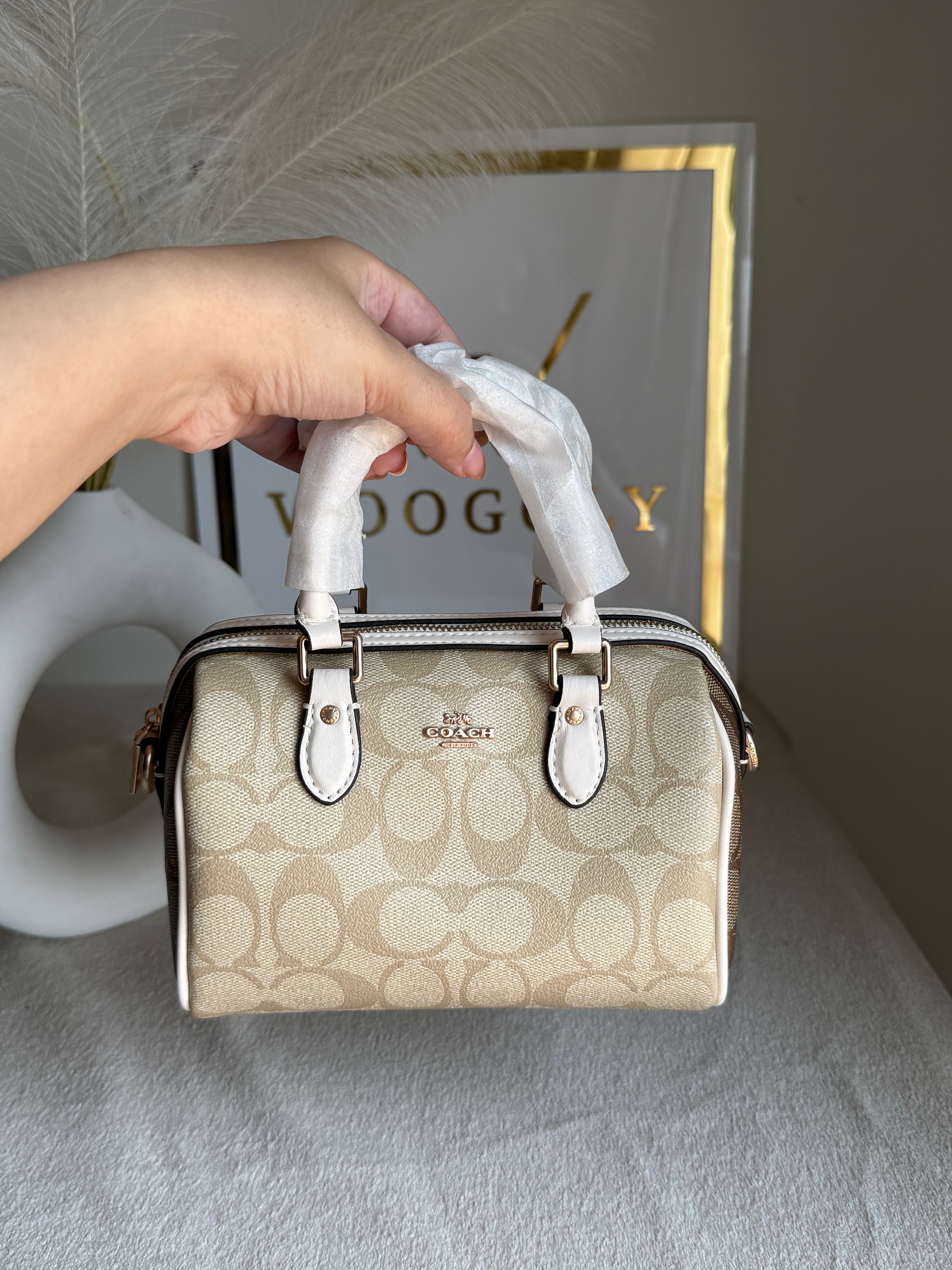 COACH Mini Duffle Bag PREMIUM with Long Strap (Signature Beige) - BOX PACKING