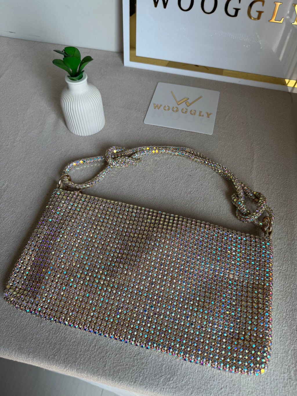 Dreamy Party Wear Rhinestone Bag - Silver with Pink