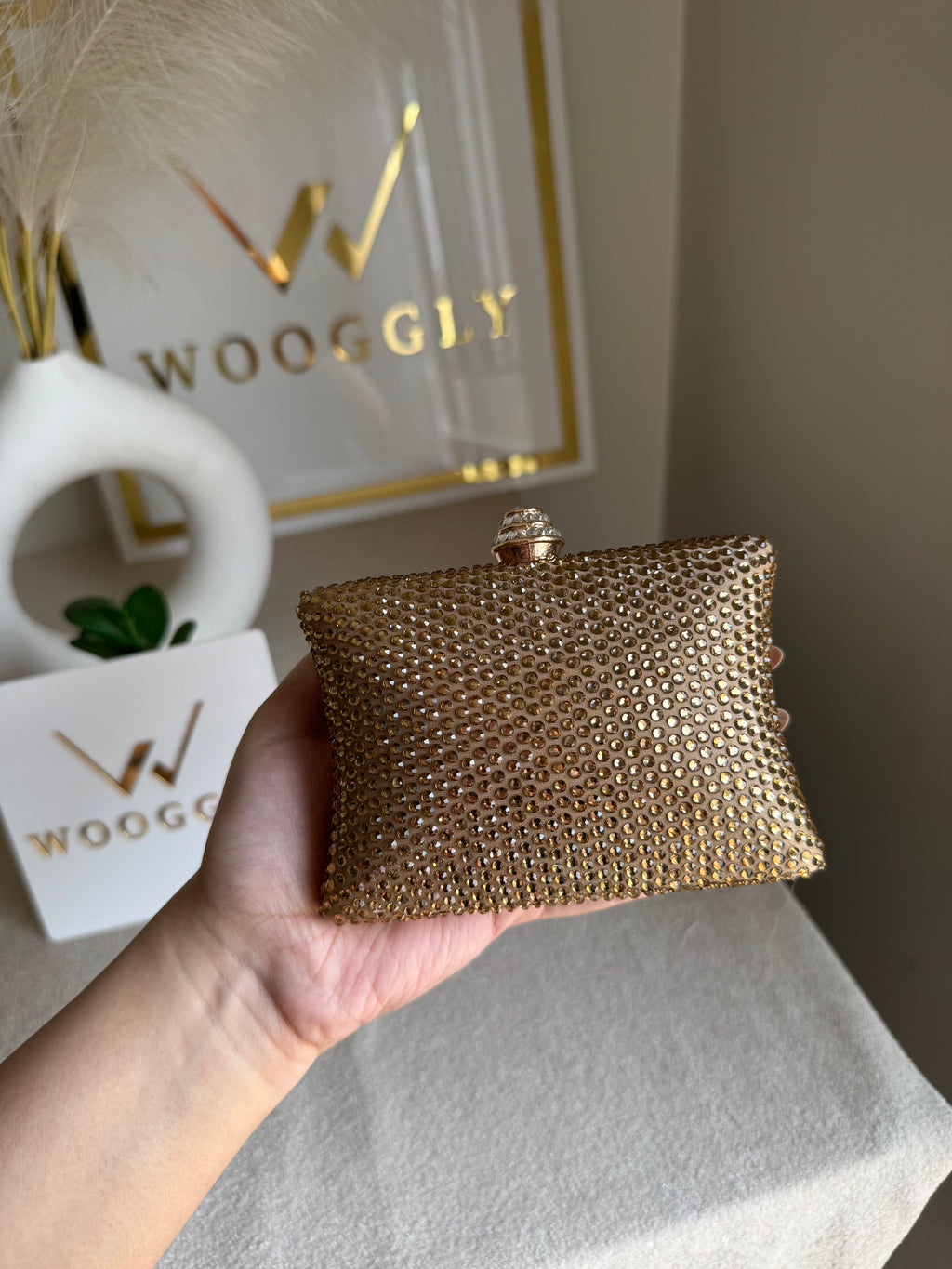 Ella Clutch - Champagne with Silver Diamontes