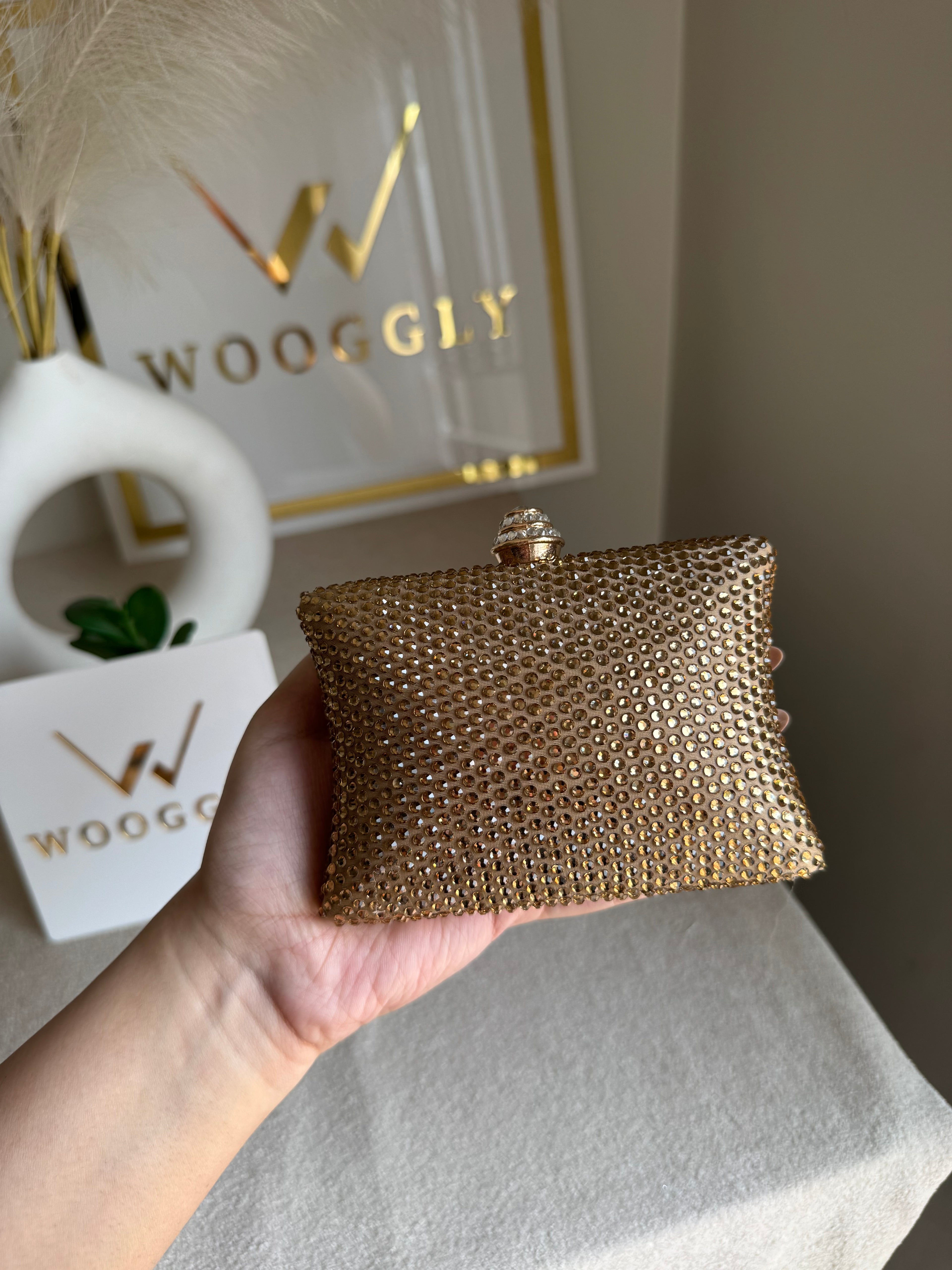 Ella Clutch - Champagne with Silver Diamontes