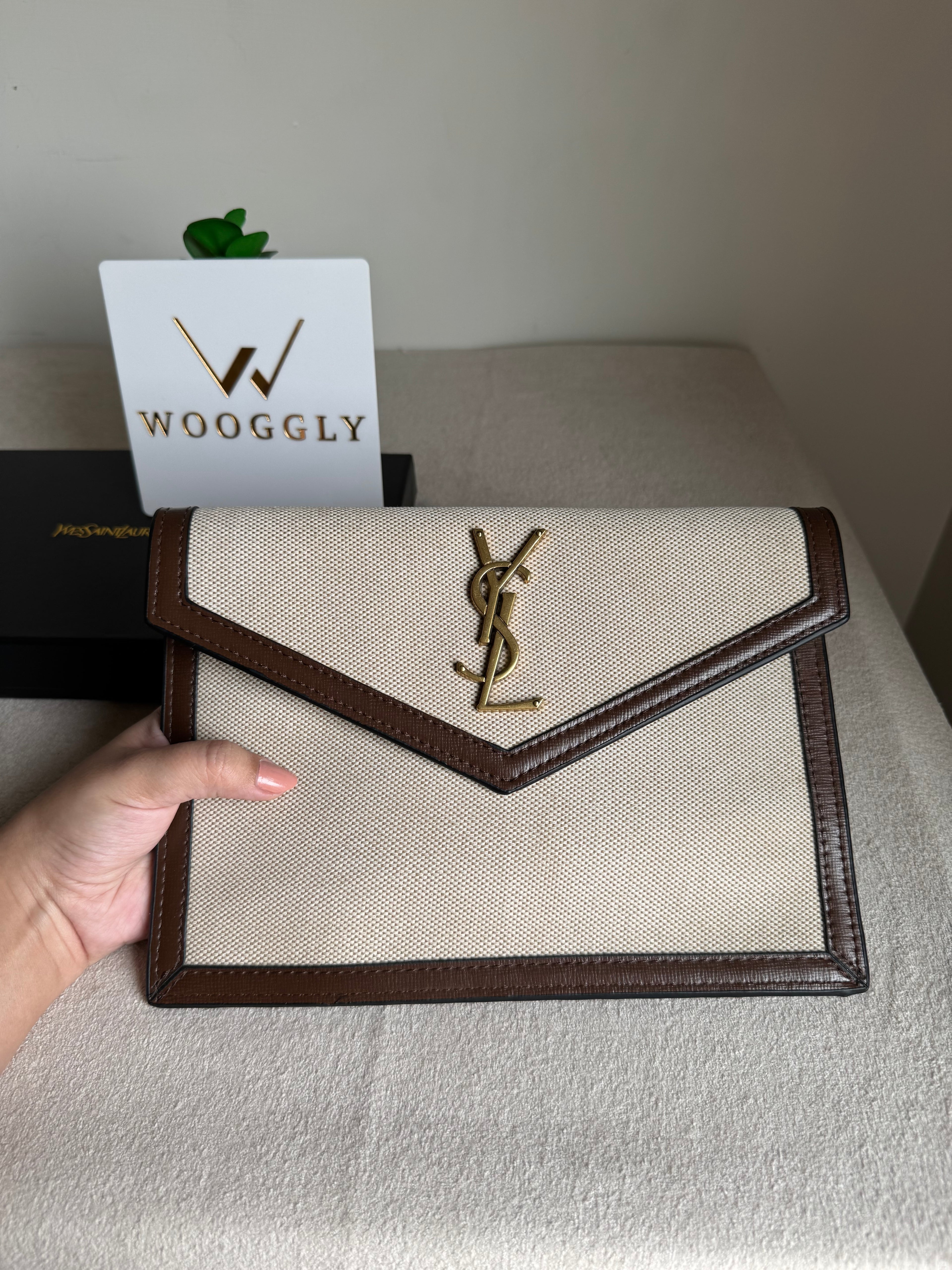 Premium Quality YSL Pouch with Box Packing - Statement Brown