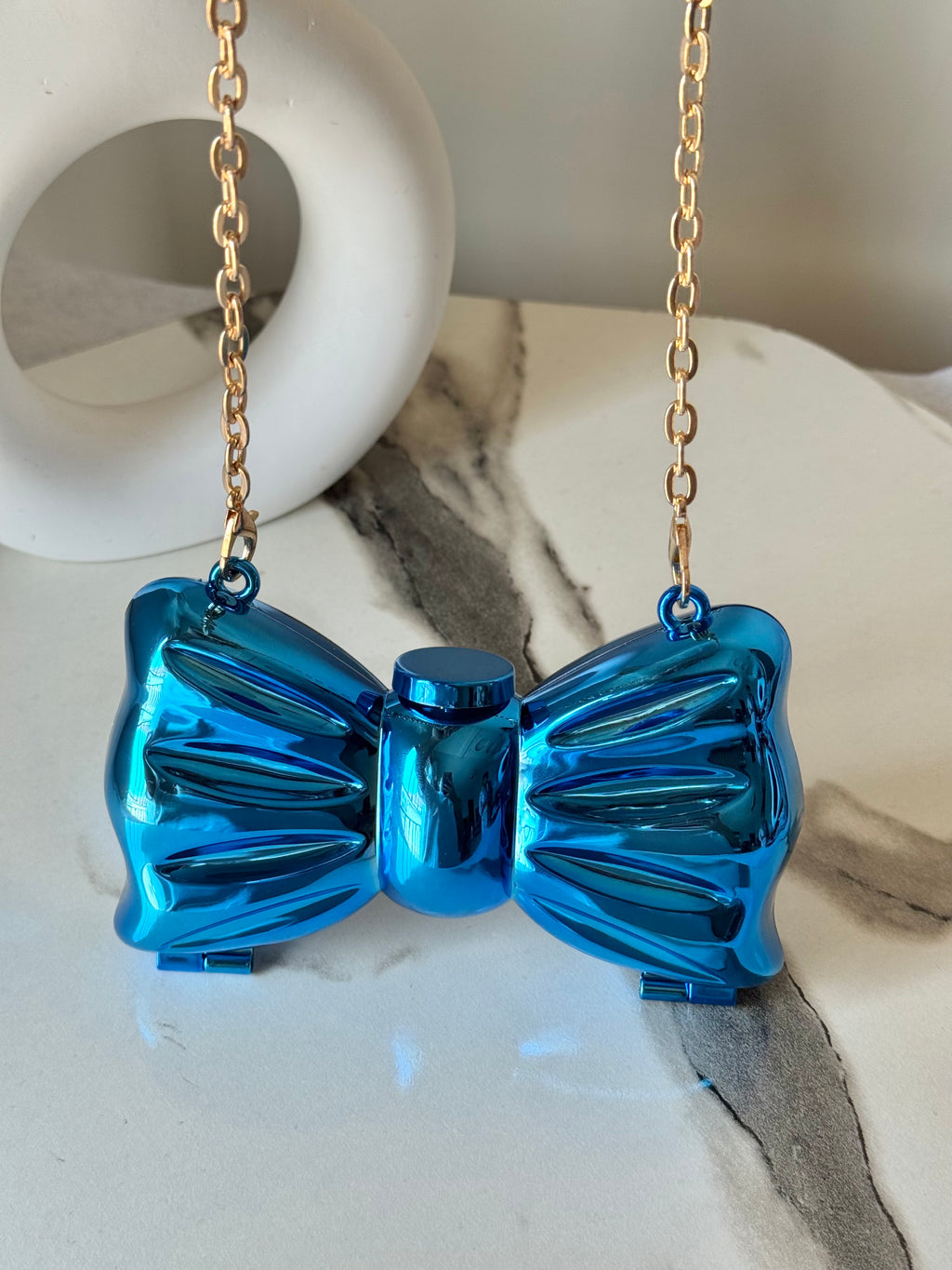 Bow Clutch - Blue with Chain