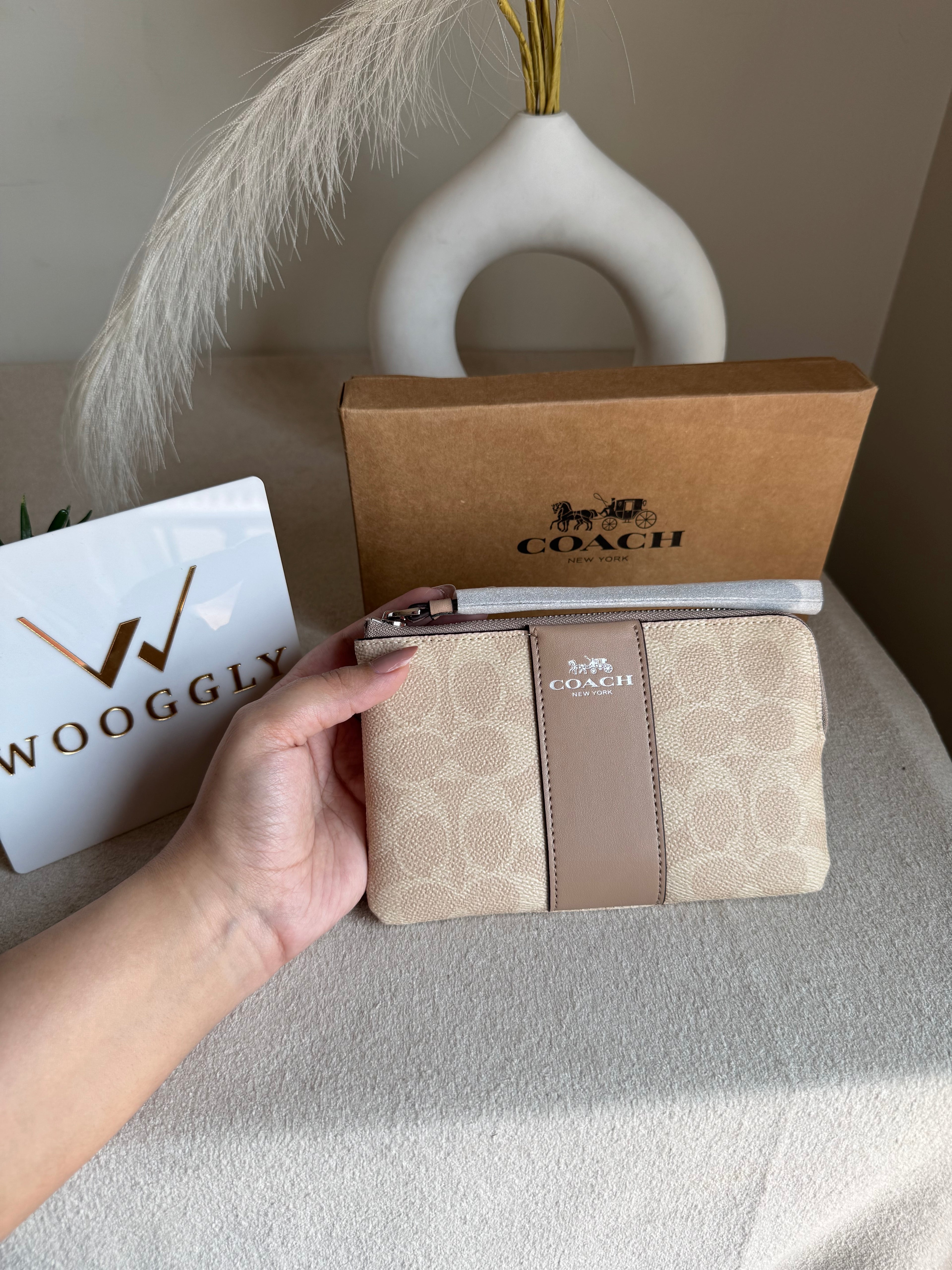 High Quality Wristlet - Signature Beige