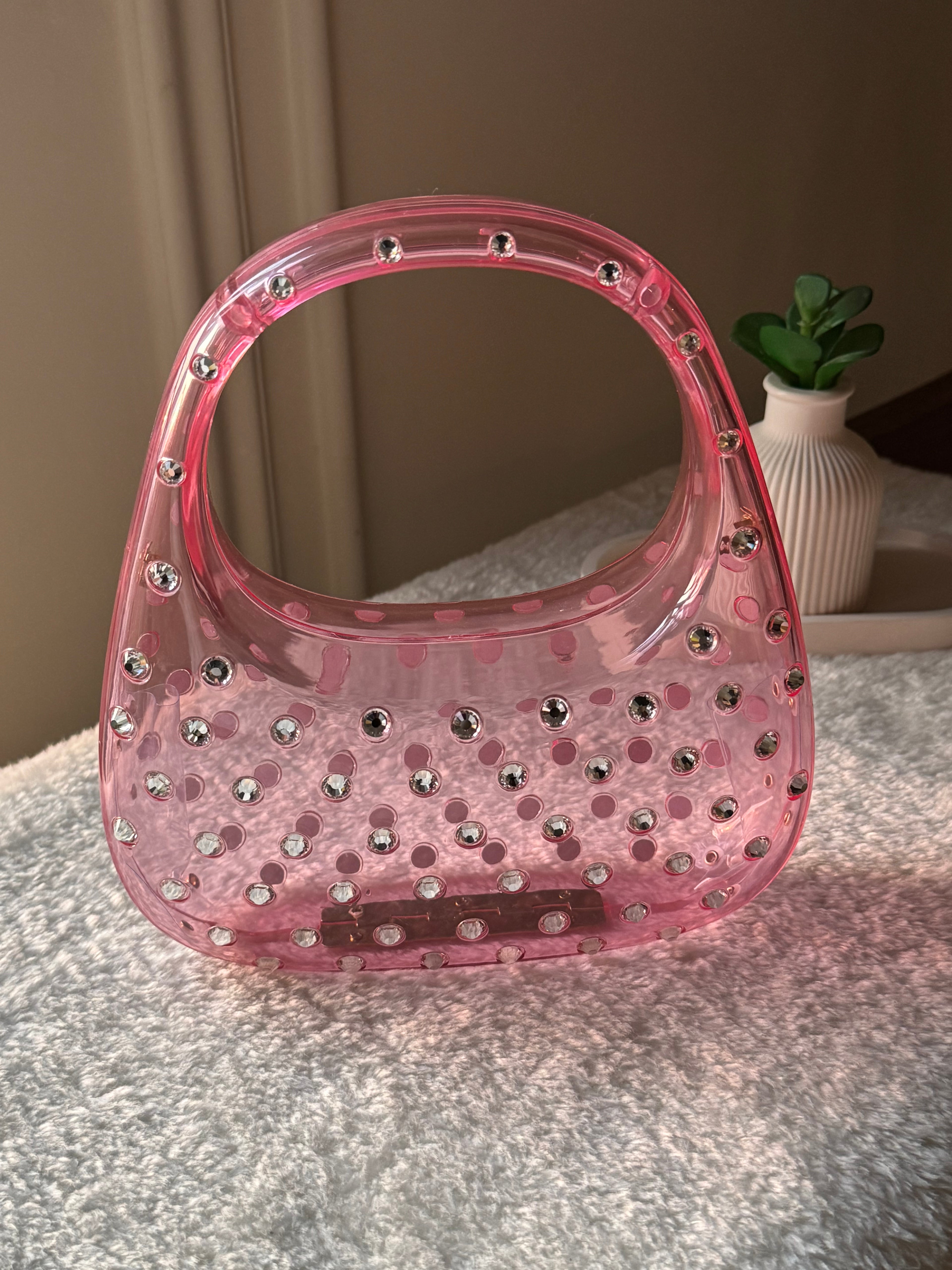 Glimmer Clutch (Pink) with Long Chain