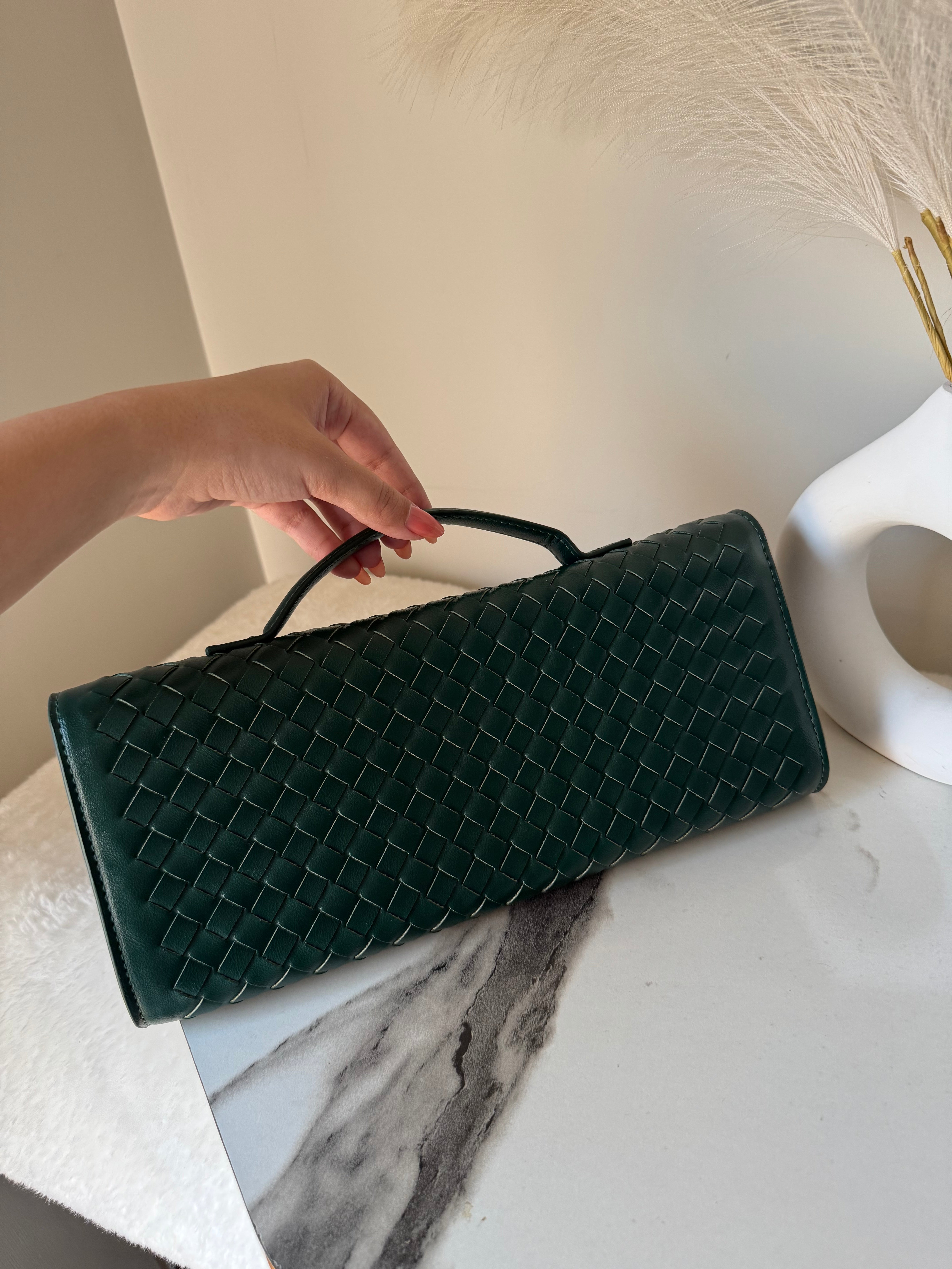 Bottega Veneta Inspired Clutch (Green) with Long Strap
