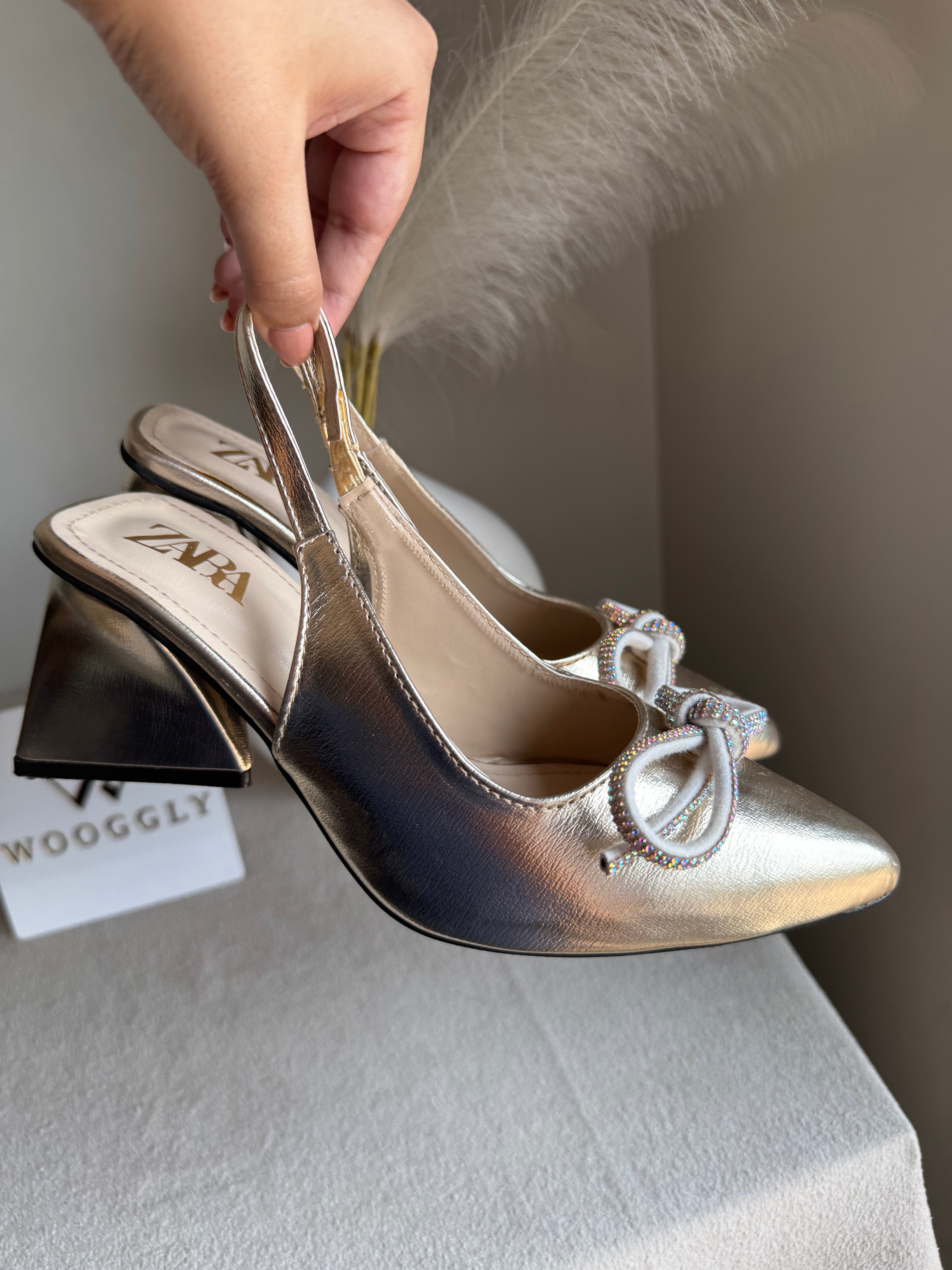 Zara Statement Bow Heels - Champagne