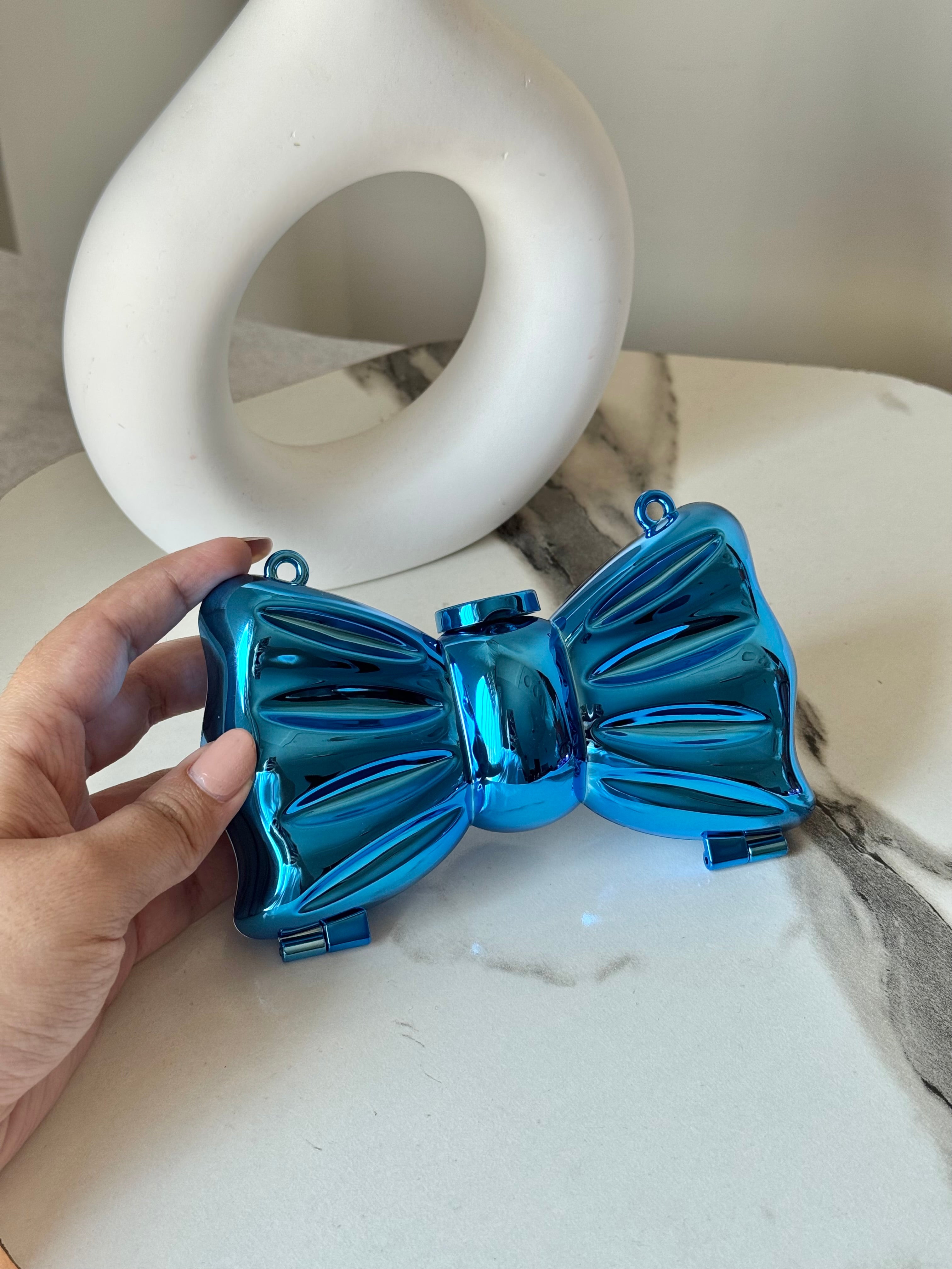 Bow Clutch - Blue with Chain