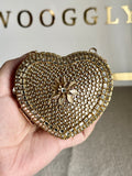 Special Edition Kundan Heart Clutch - Gold with Chain