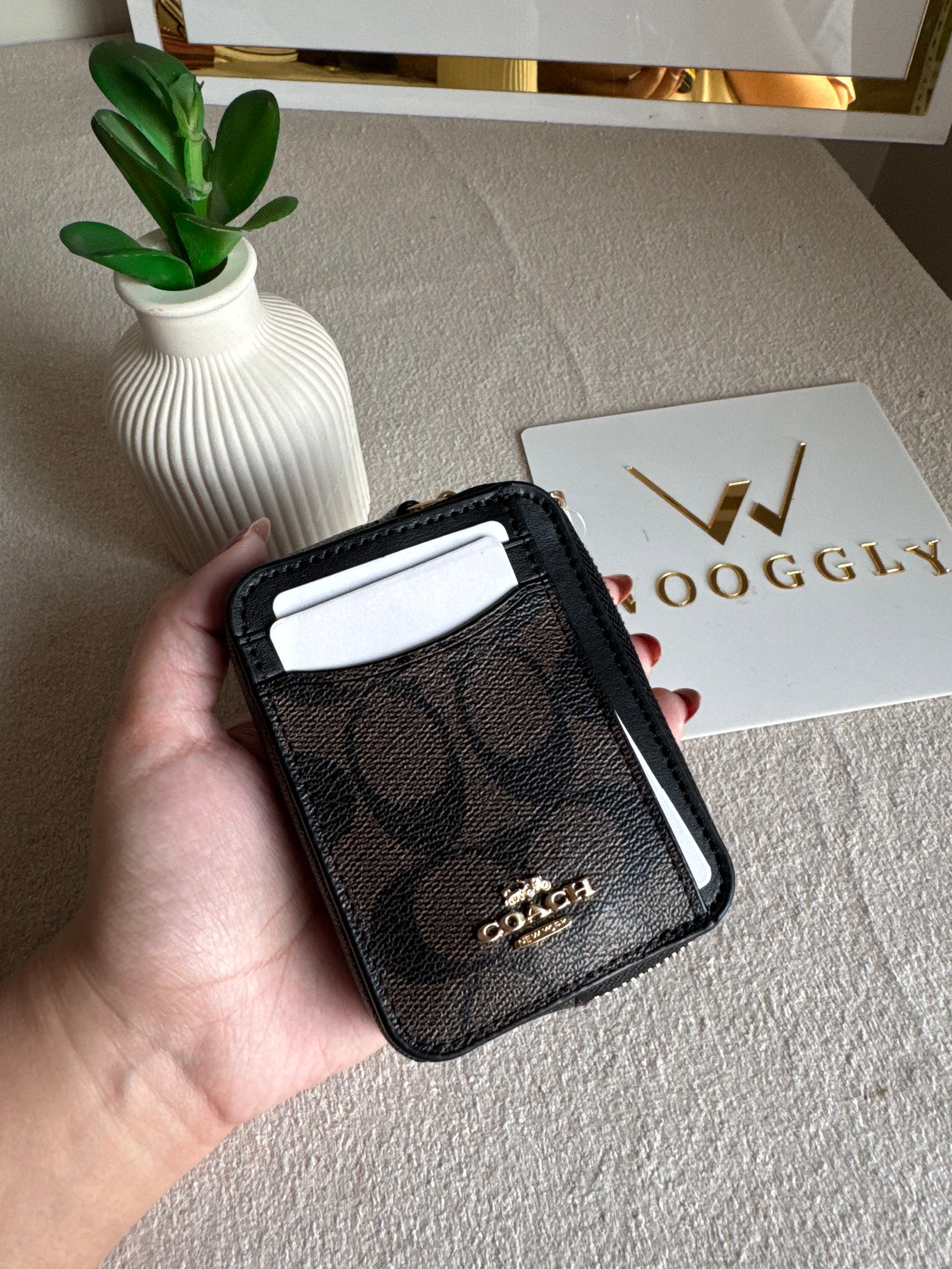 Coach Zip Card Case - Signature Brown
