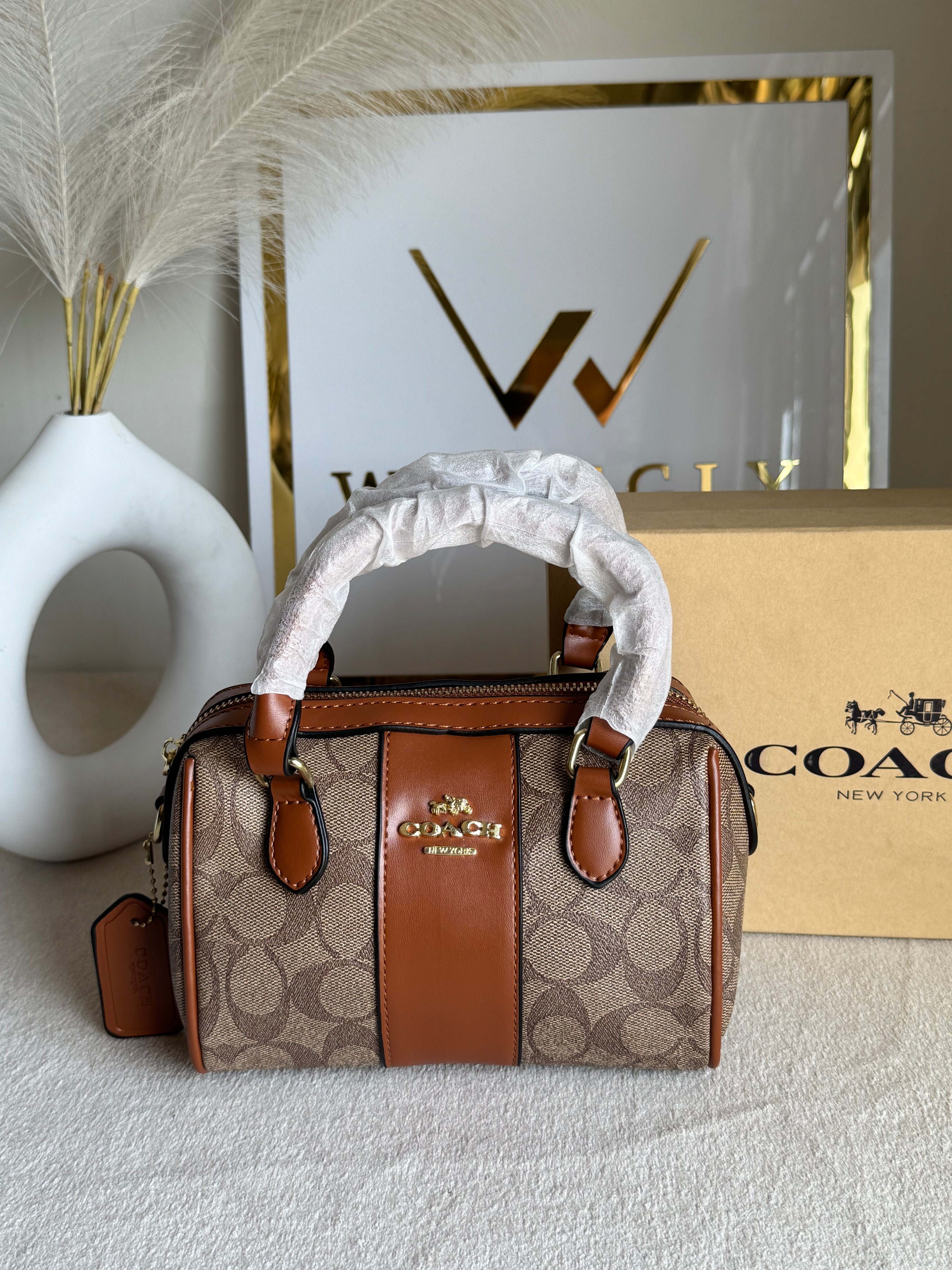 COACH Mini Duffle Bag PREMIUM with Long Strap (Apricot Brown) - BOX PACKING
