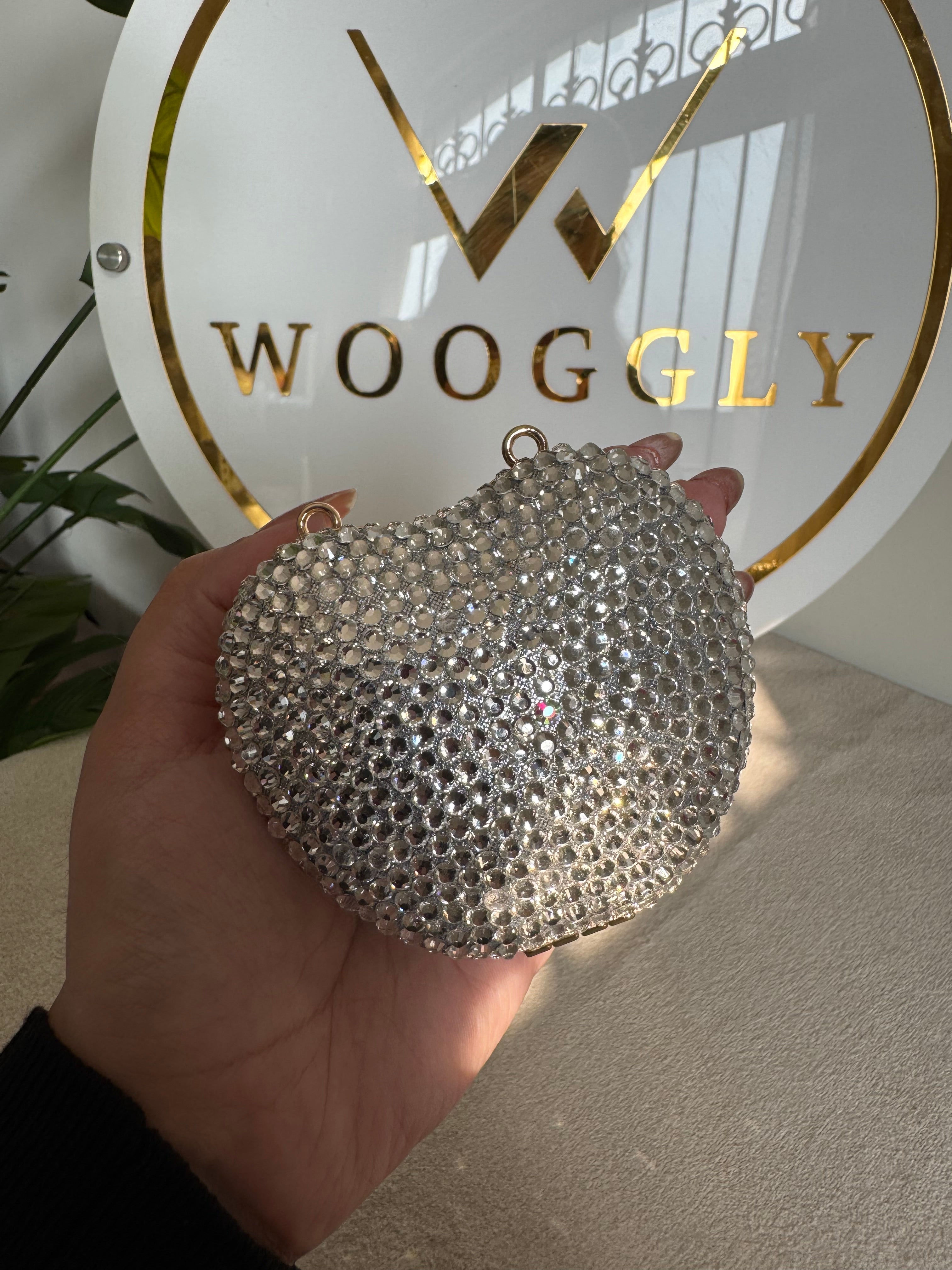 Heart Crystal Clutch with Chain - Mini Silver