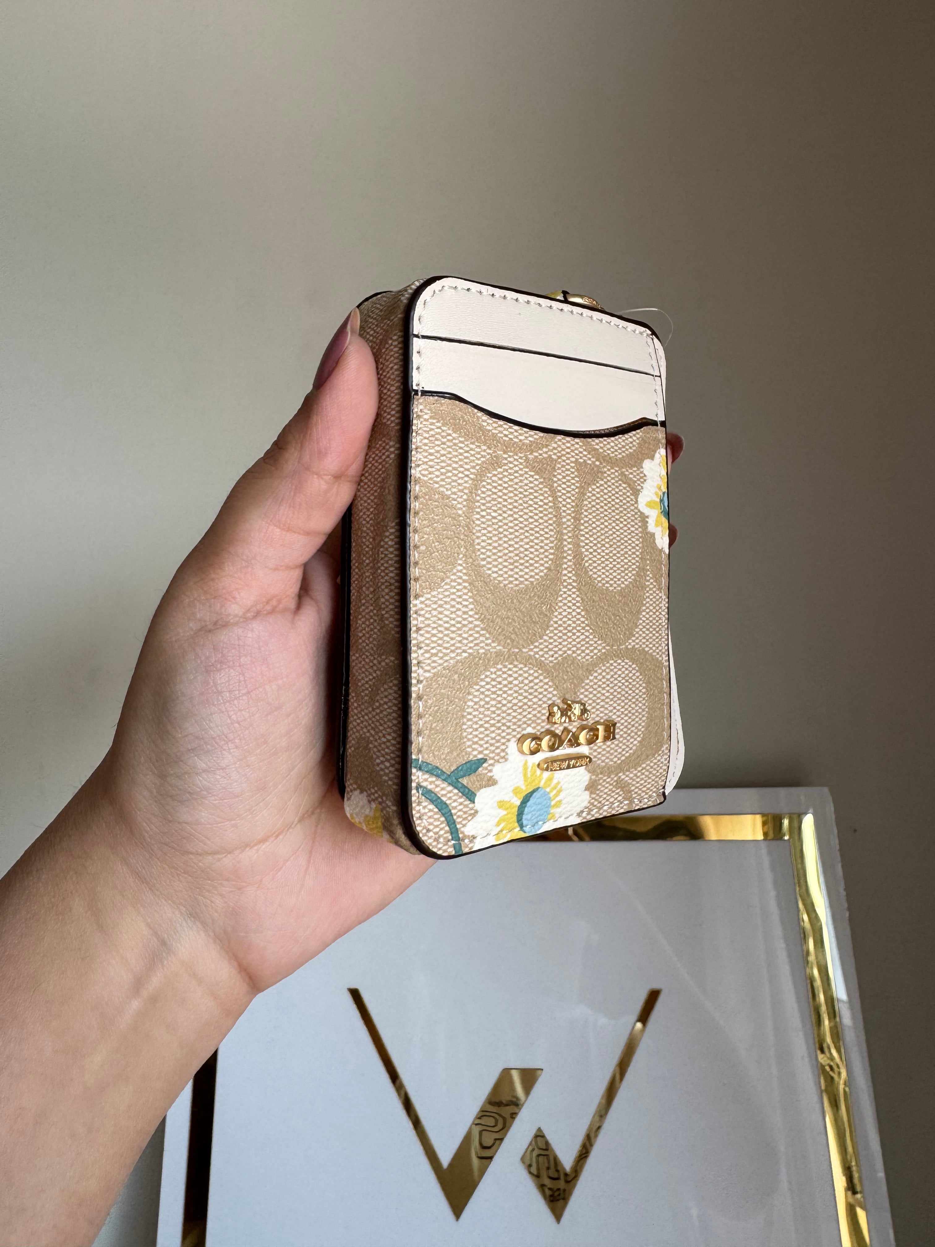 Coach Zip Card Case - Apricot White with Floral