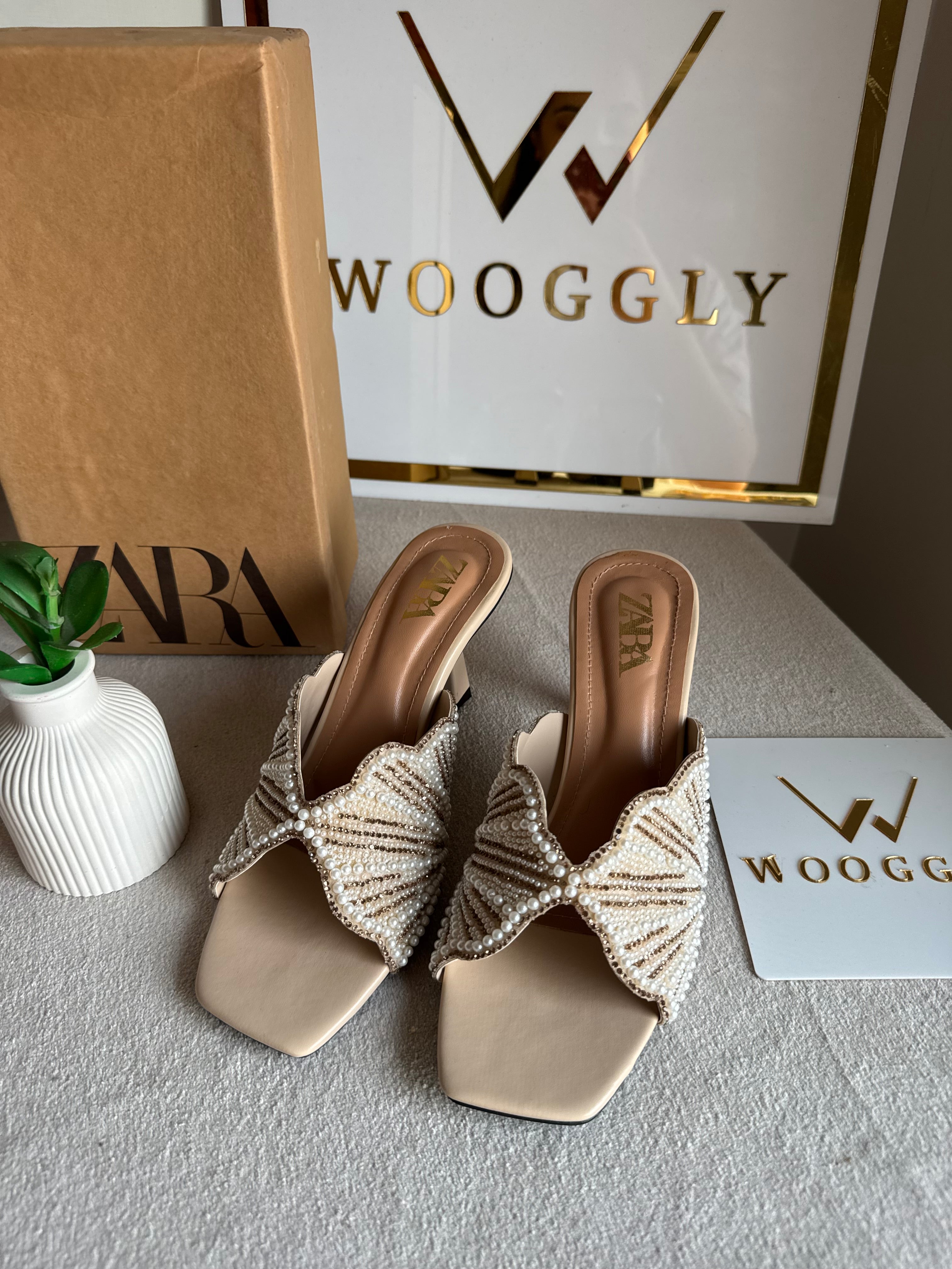 Viral Zara Faux Heels BEIGE with Brand Box