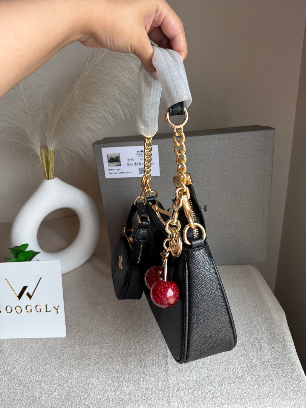 COACH Teri Gift Box with Baby Teri Charm & Coach Cherry Charm - Black