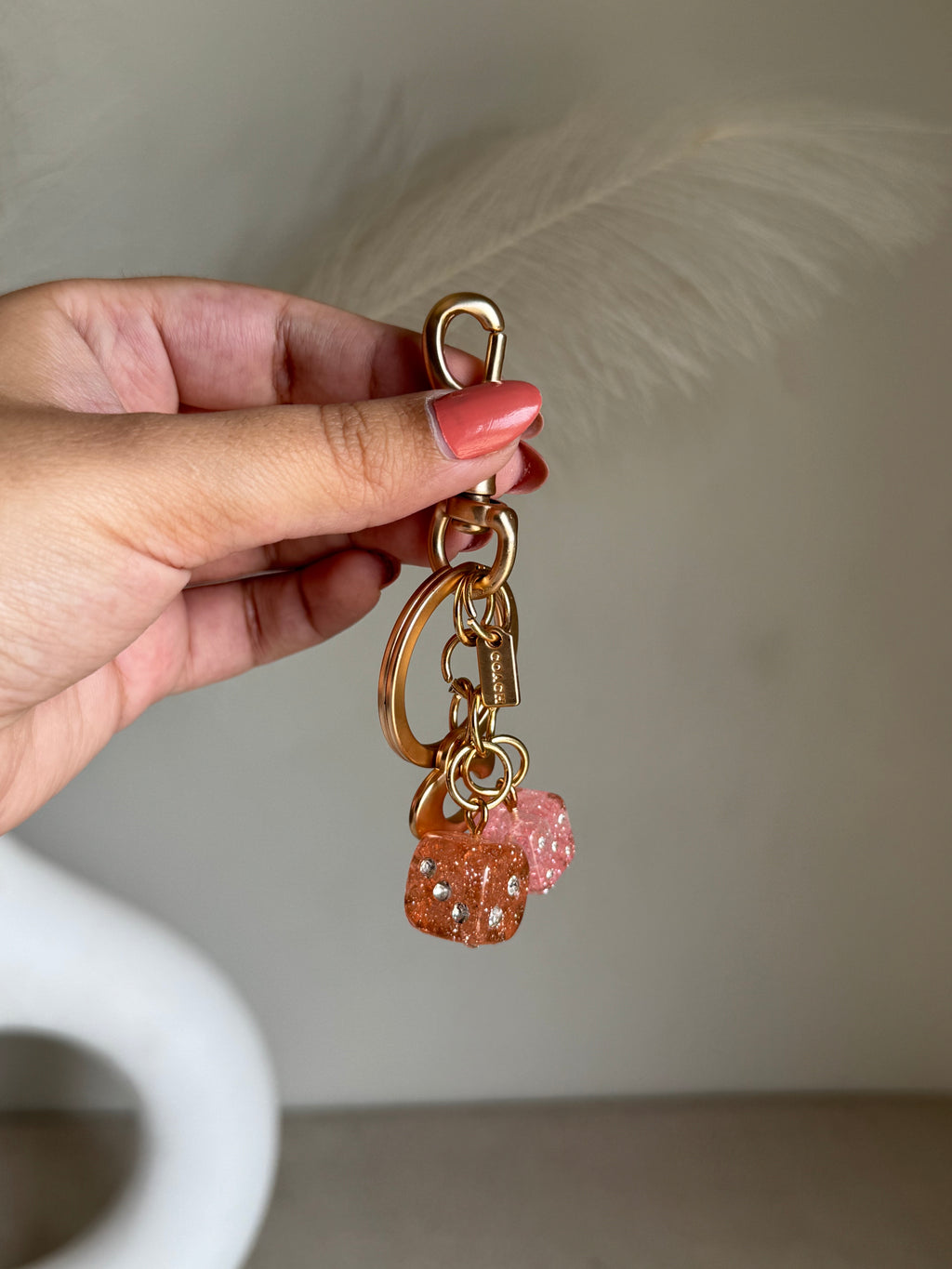 PREMIUM Coach Dice Bag Charm - Mini Pink & Peach