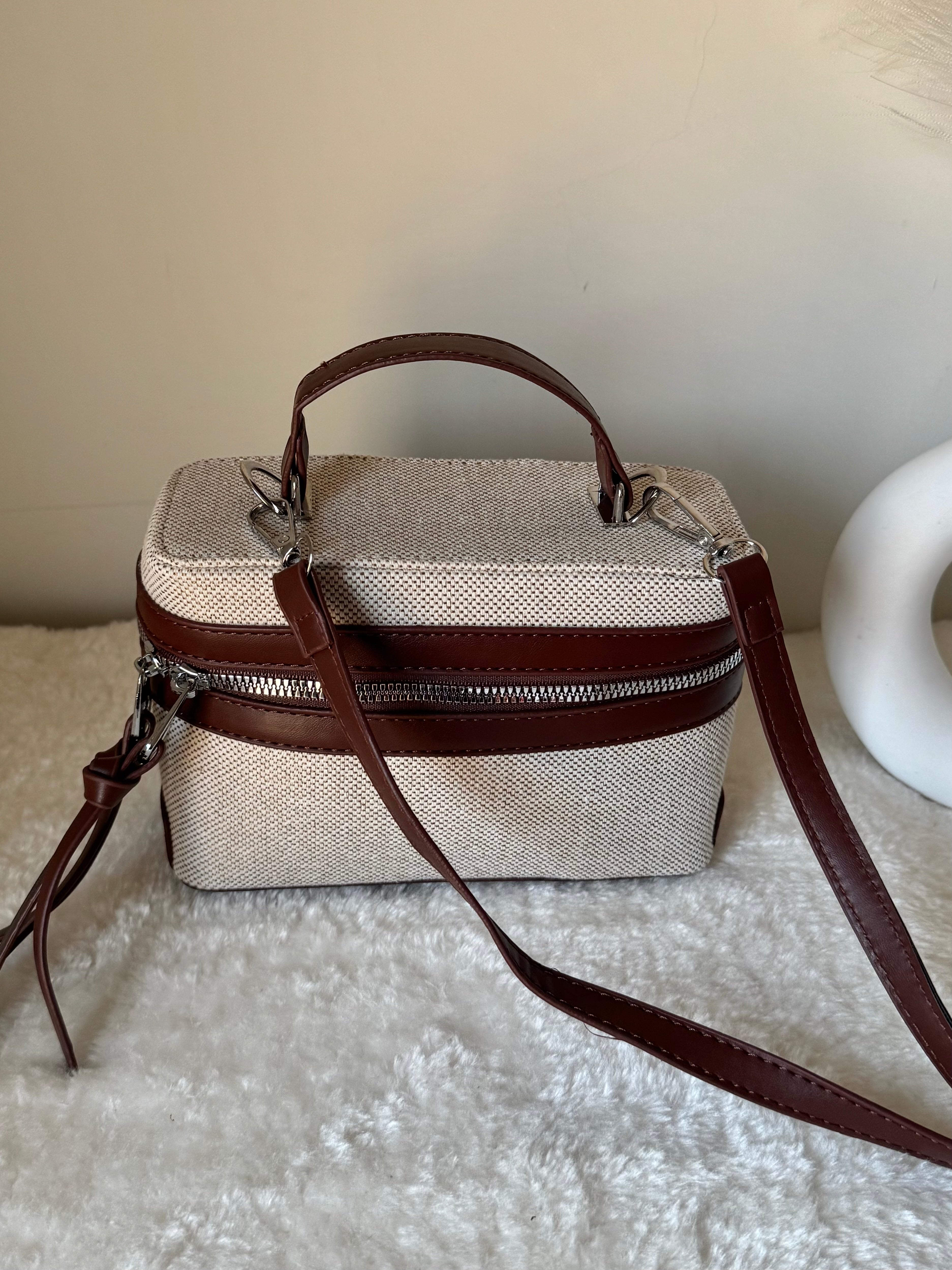 ZARA Inspired Box Bag - Chocolate Brown with Long Strap