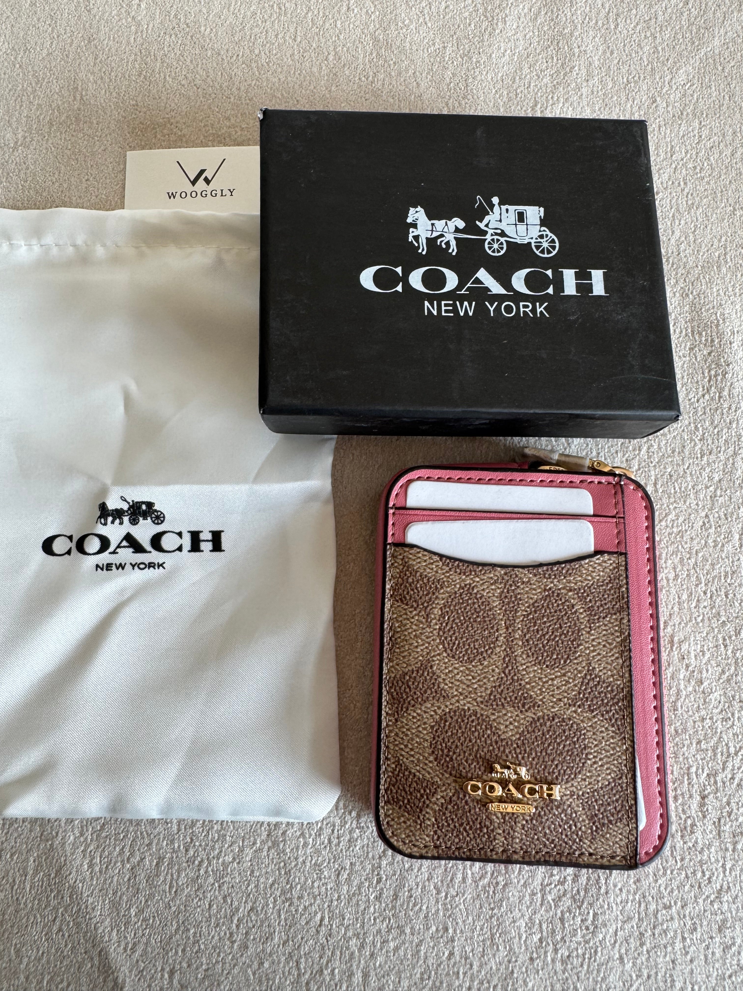 Coach Zip Card Case with Box Packing - Apricot Brown with Pink