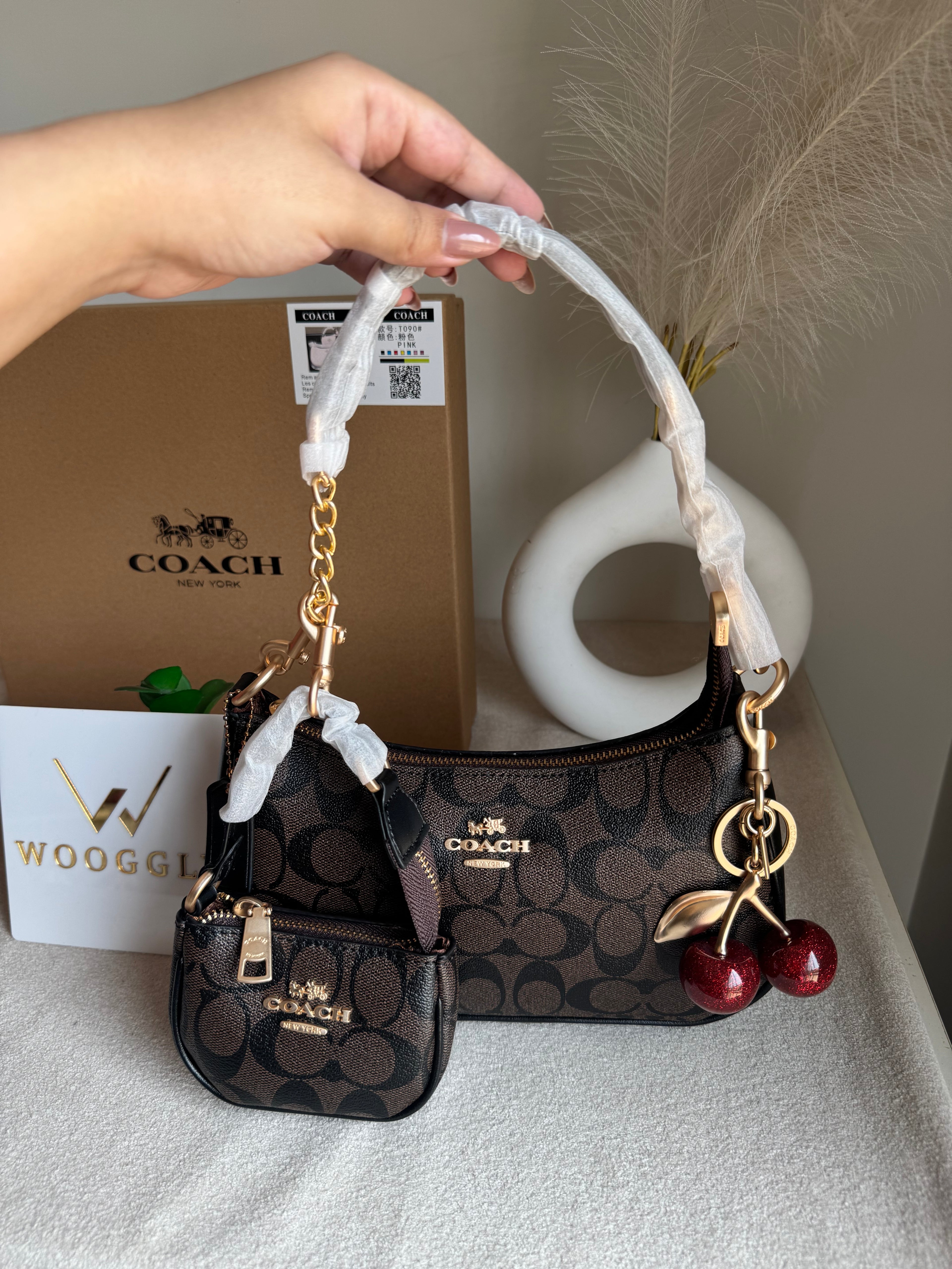 COACH Teri Gift Box with Baby Teri Charm & Coach Cherry Charm - Signature Brown