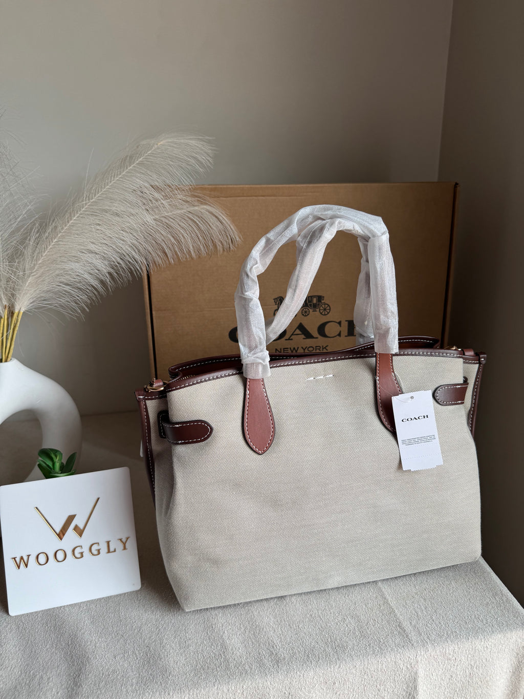 COACH PREMIUM Hand Bag (Brown Jute) BOX PACKING
