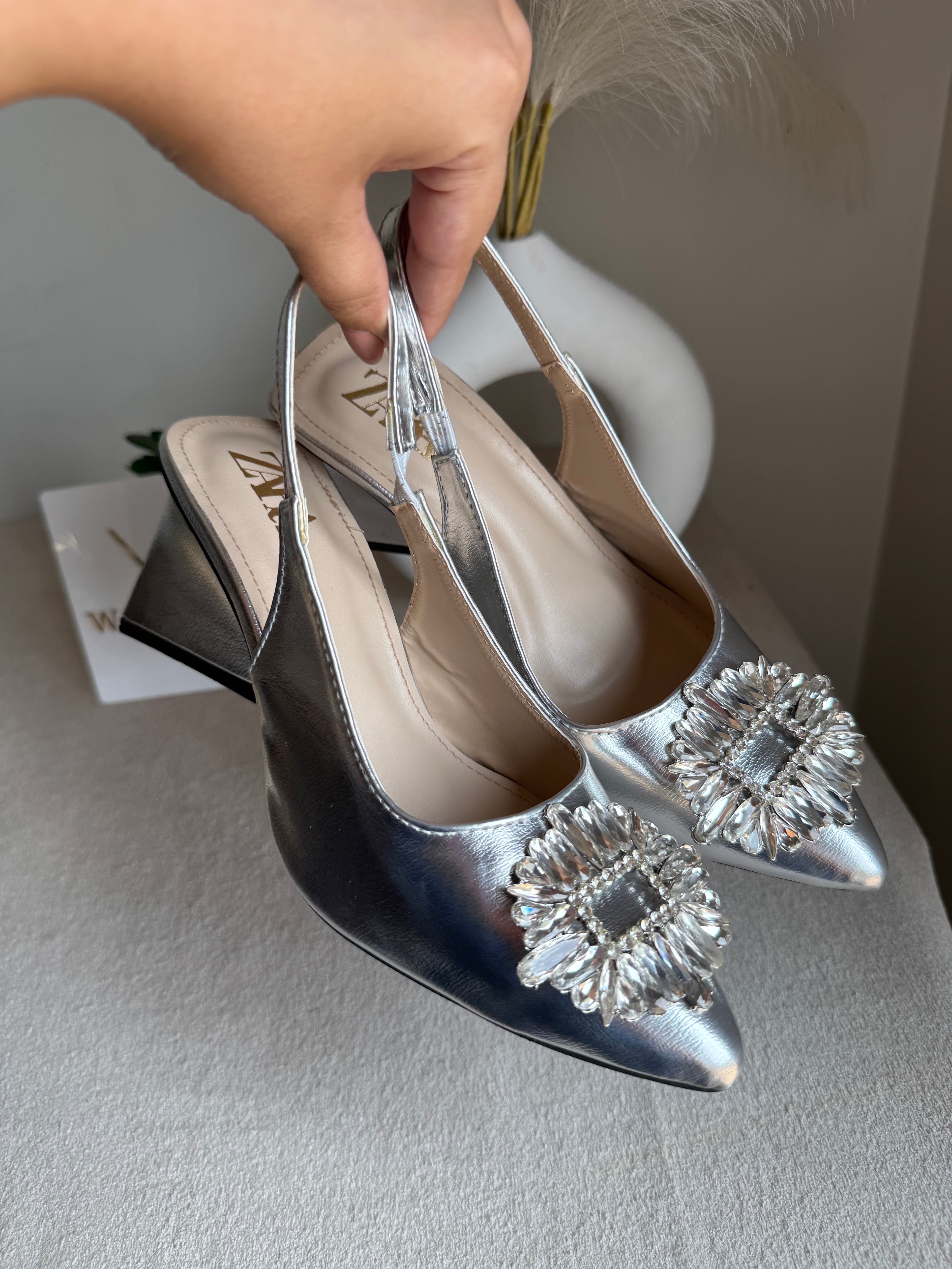 Zara Crystal Heels - Silver