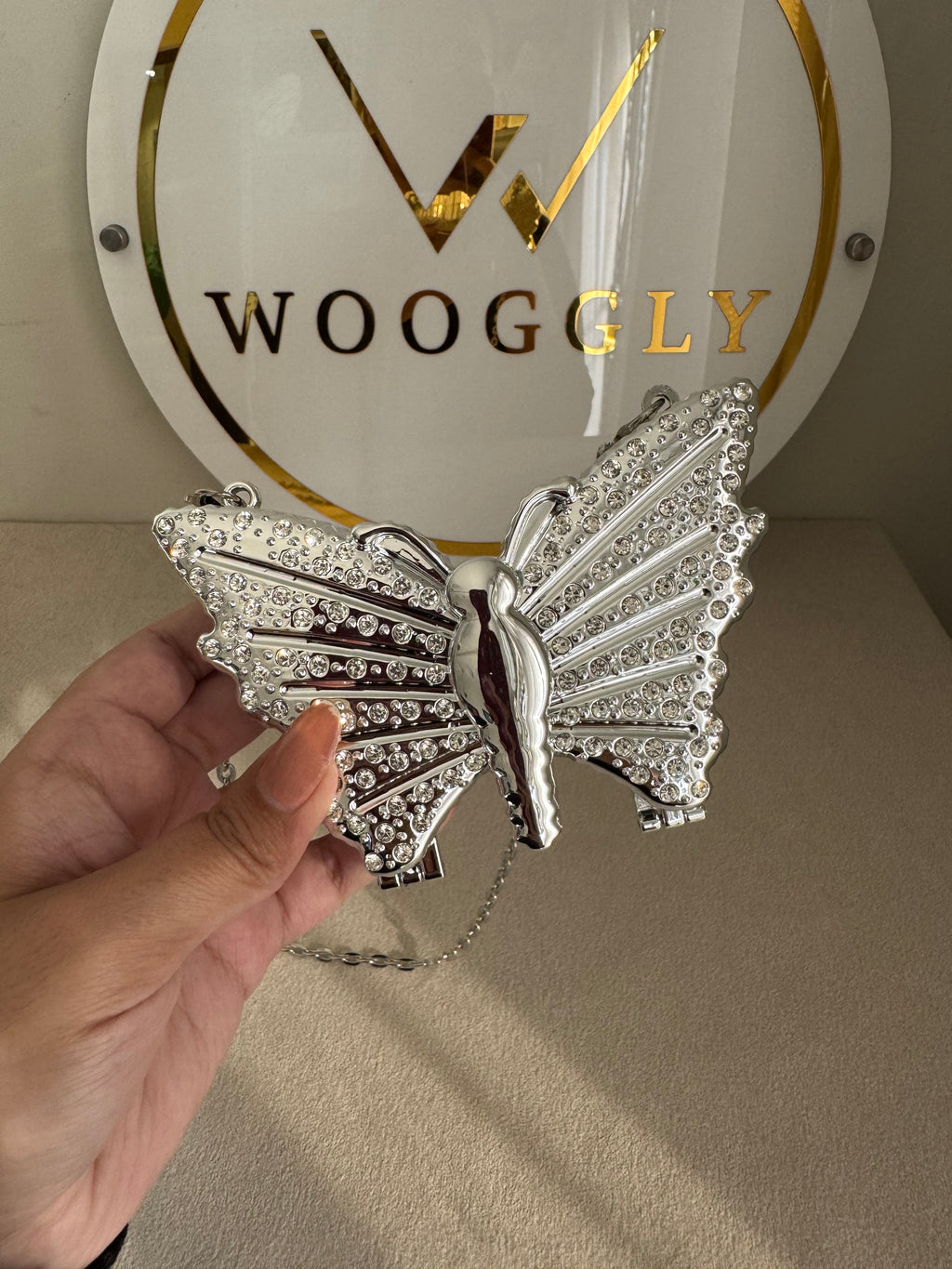 Glam Butterfly Clutch with Chain - Mini Silver