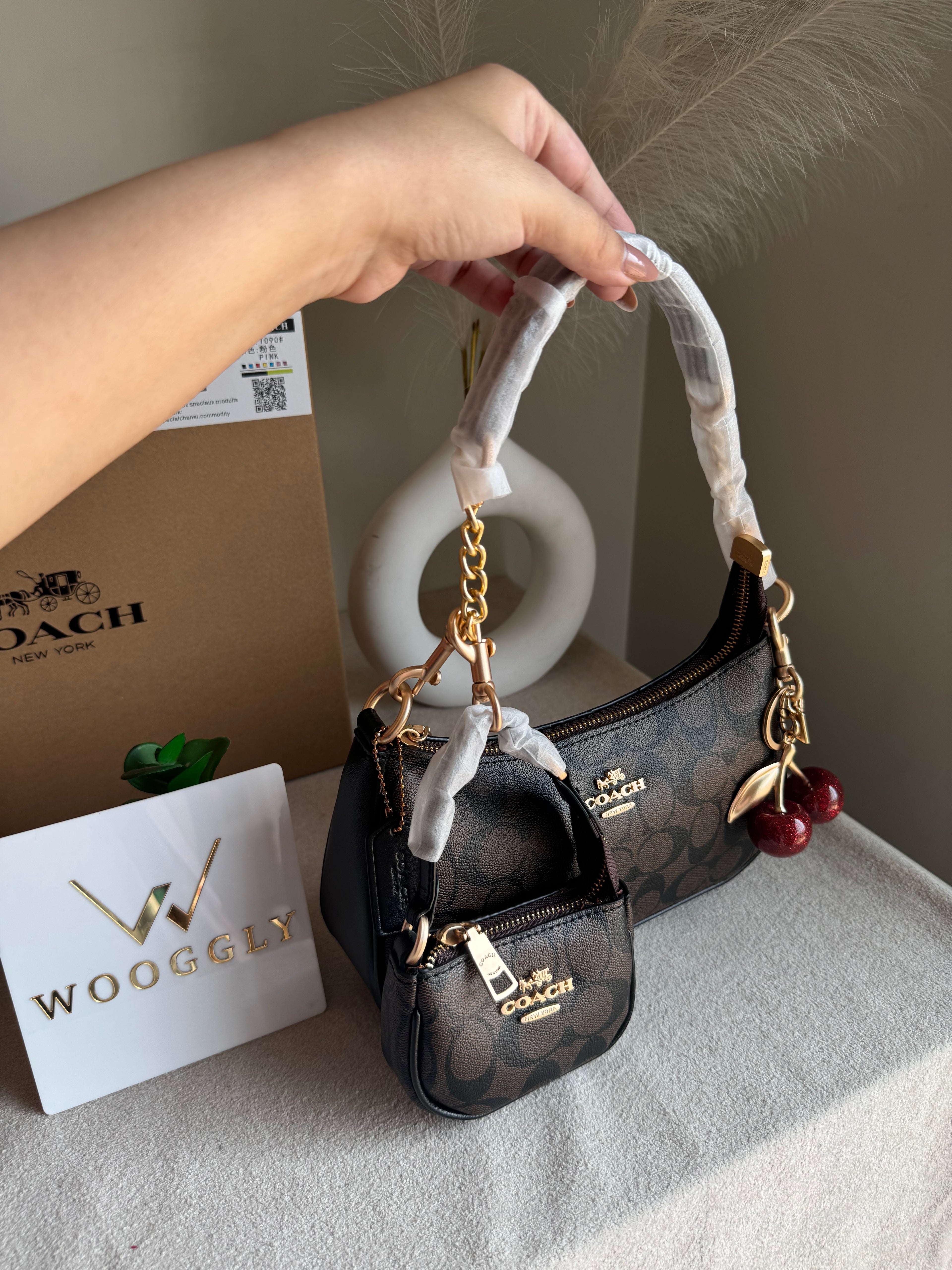 COACH Teri Gift Box with Baby Teri Charm & Coach Cherry Charm - Signature Brown