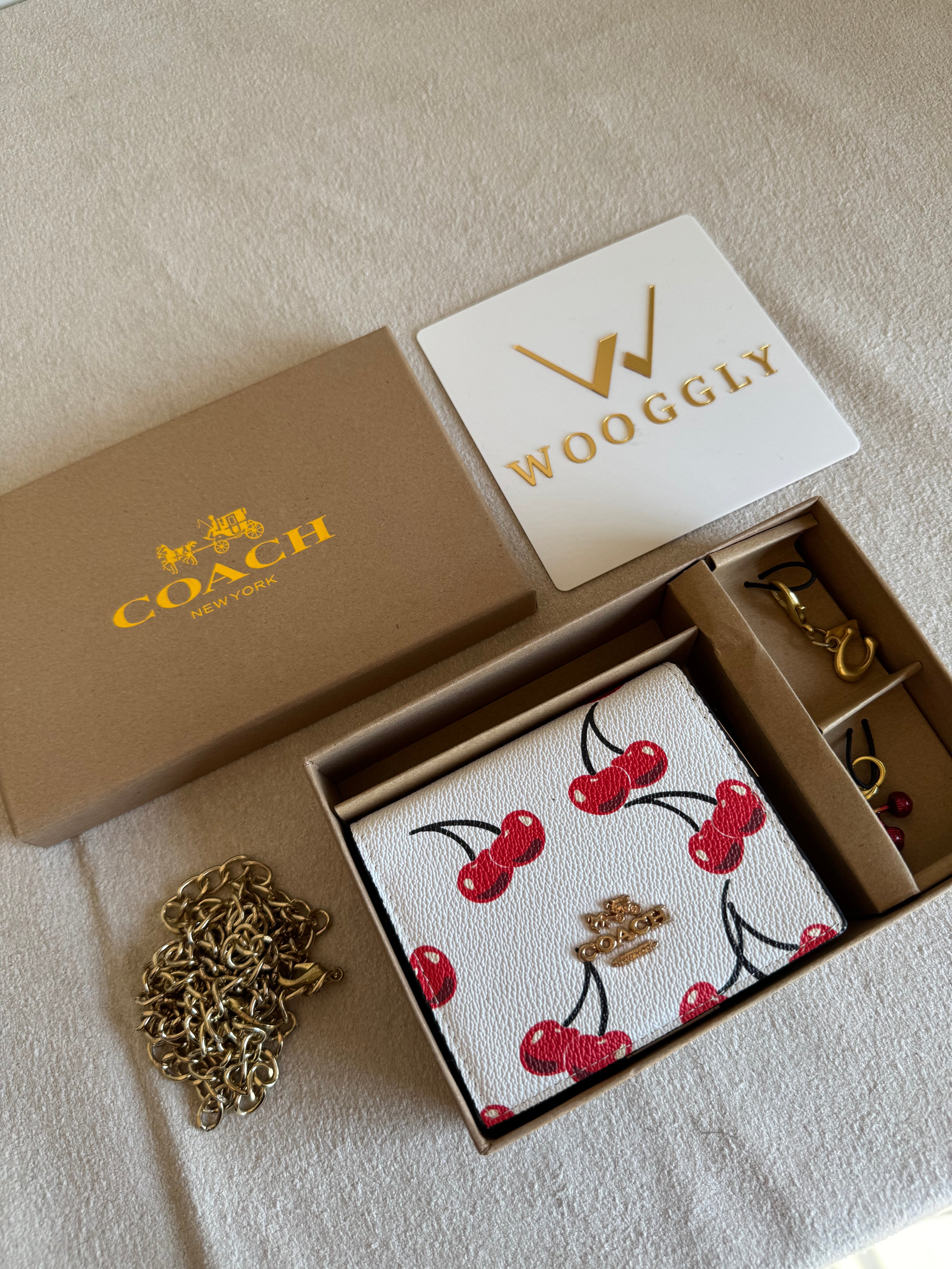 Coach Wallet with 2 Charms Gift Set - White with Cherries