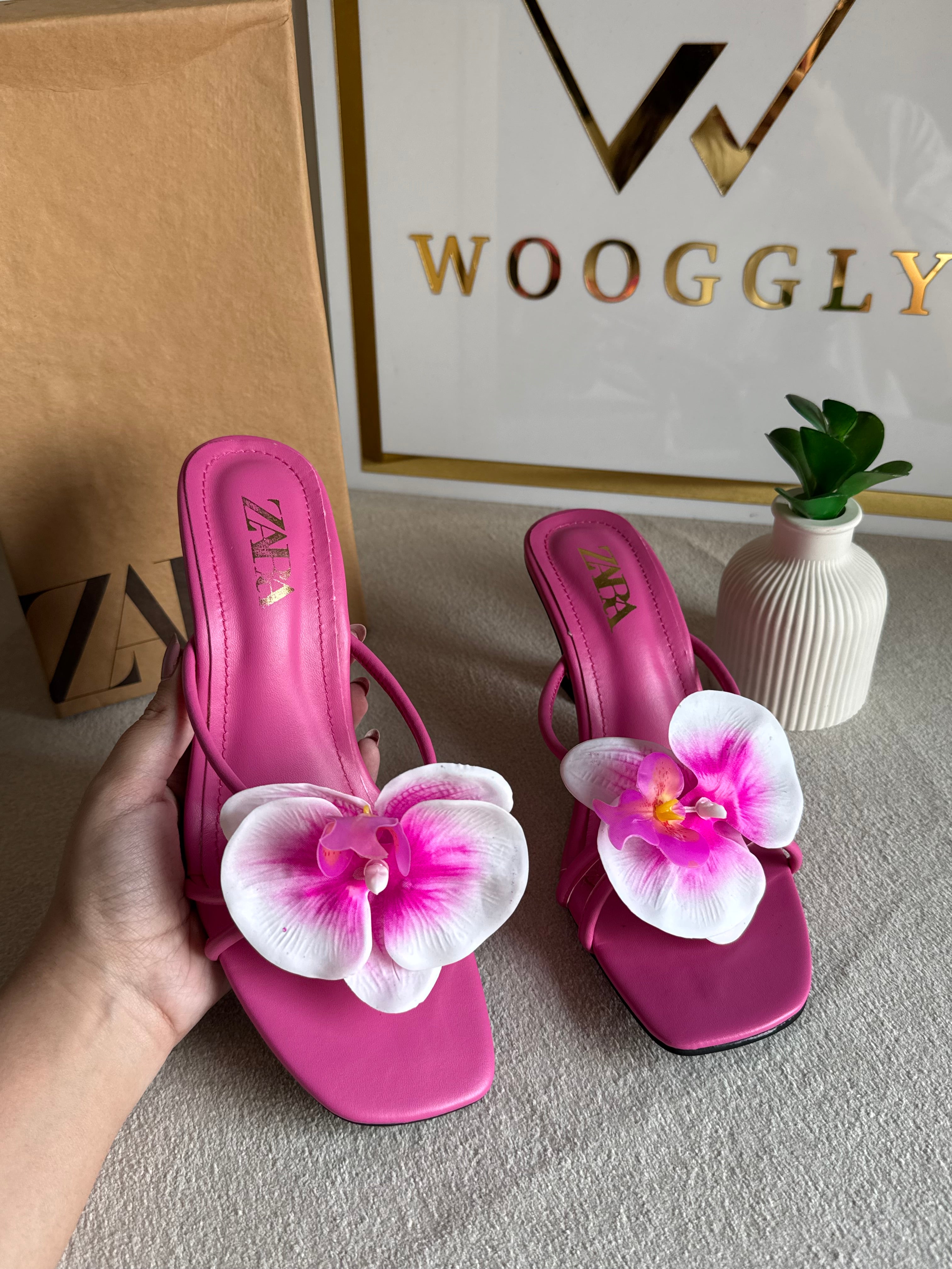 Zara Flower Heels HOT PINK - with Brand Box