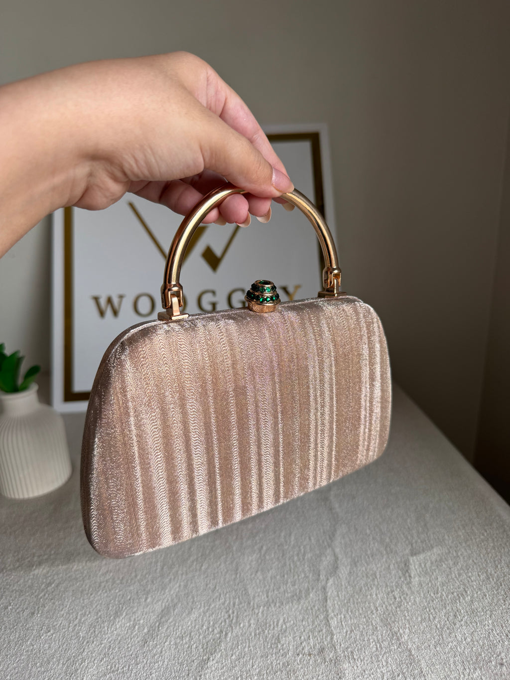 Satin Glow Clutch (Rose Gold)
