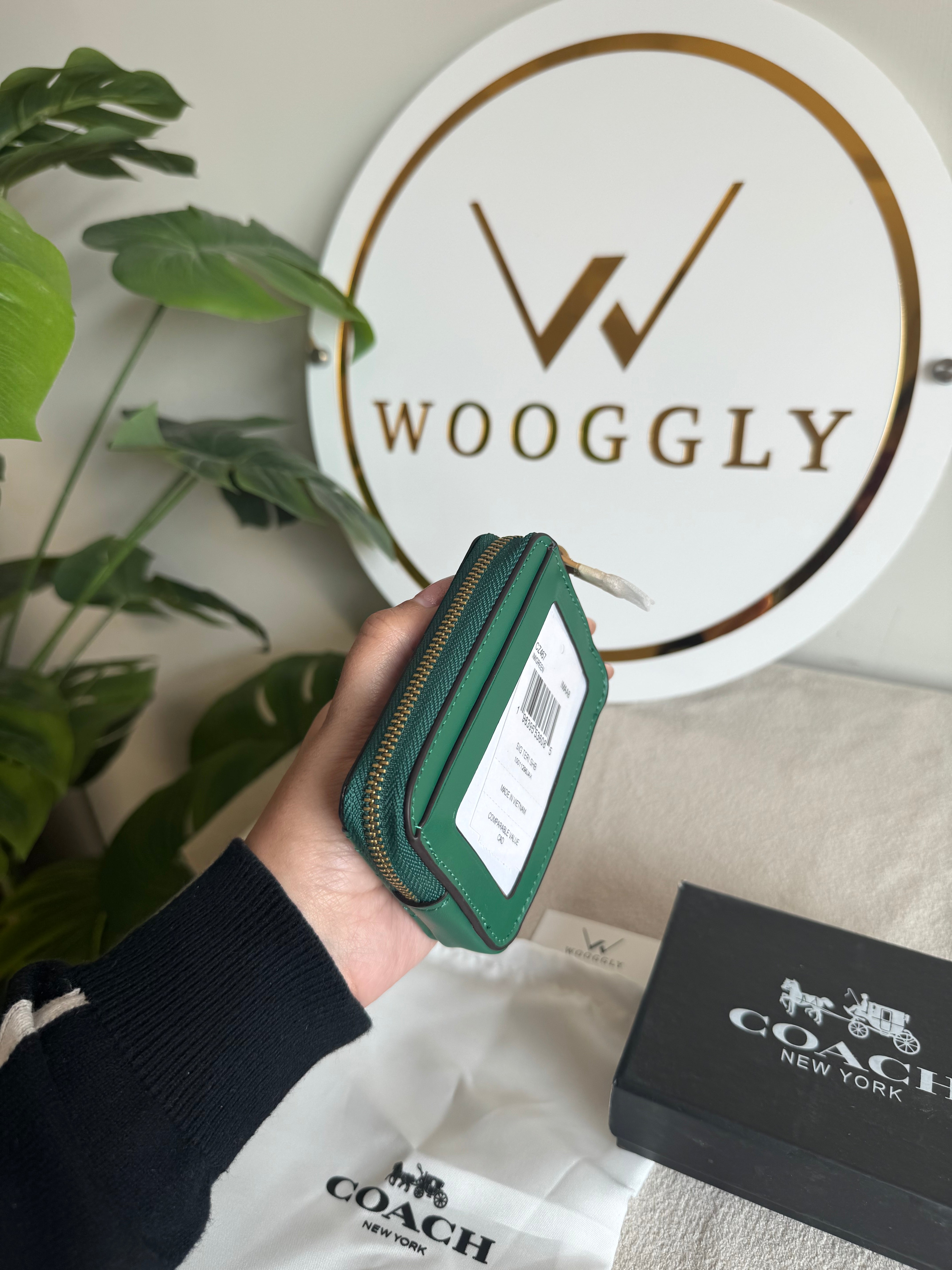 Coach Zip Card Case with Box Packing - Emerald Green