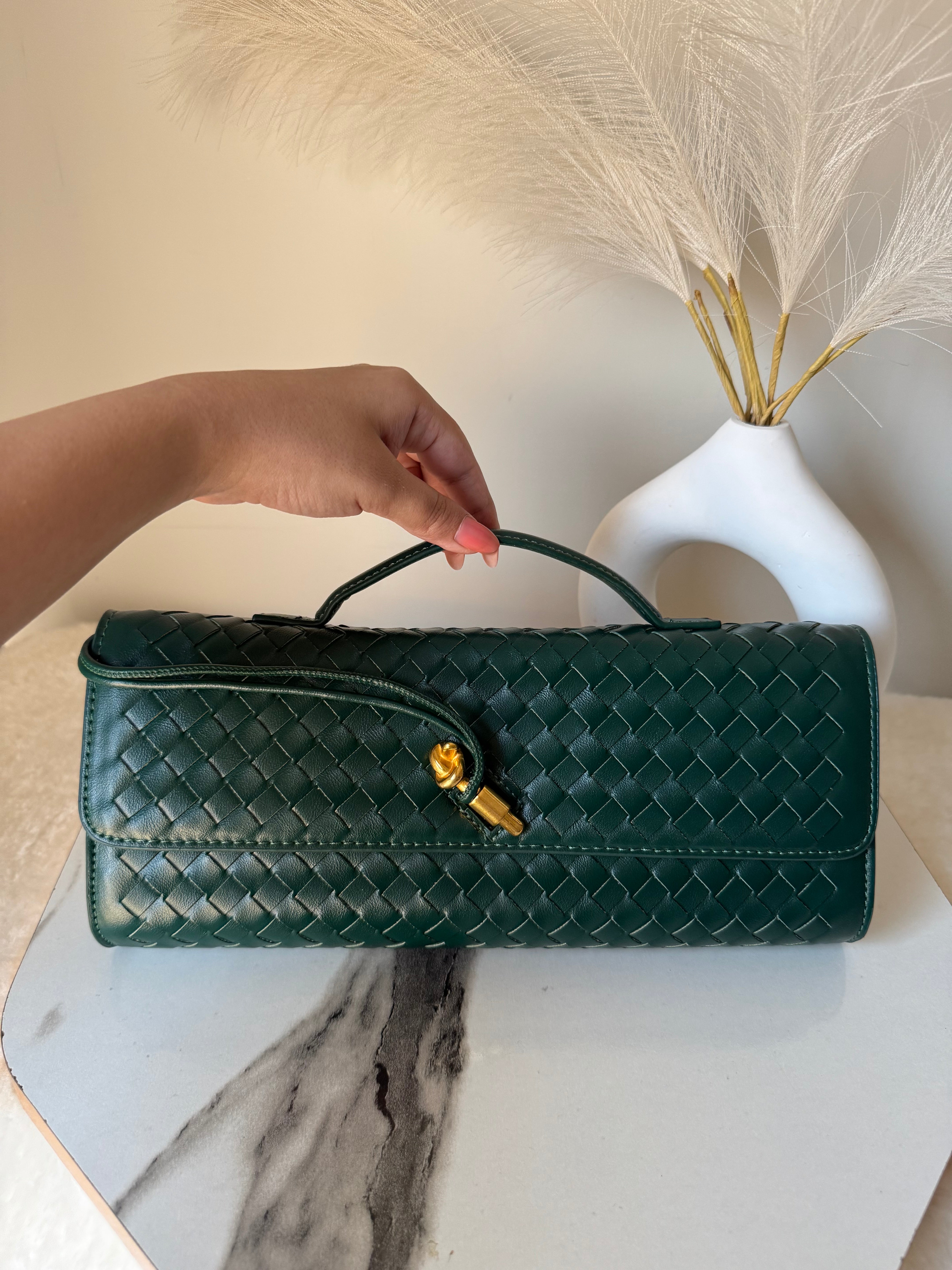 Bottega Veneta Inspired Clutch (Green) with Long Strap