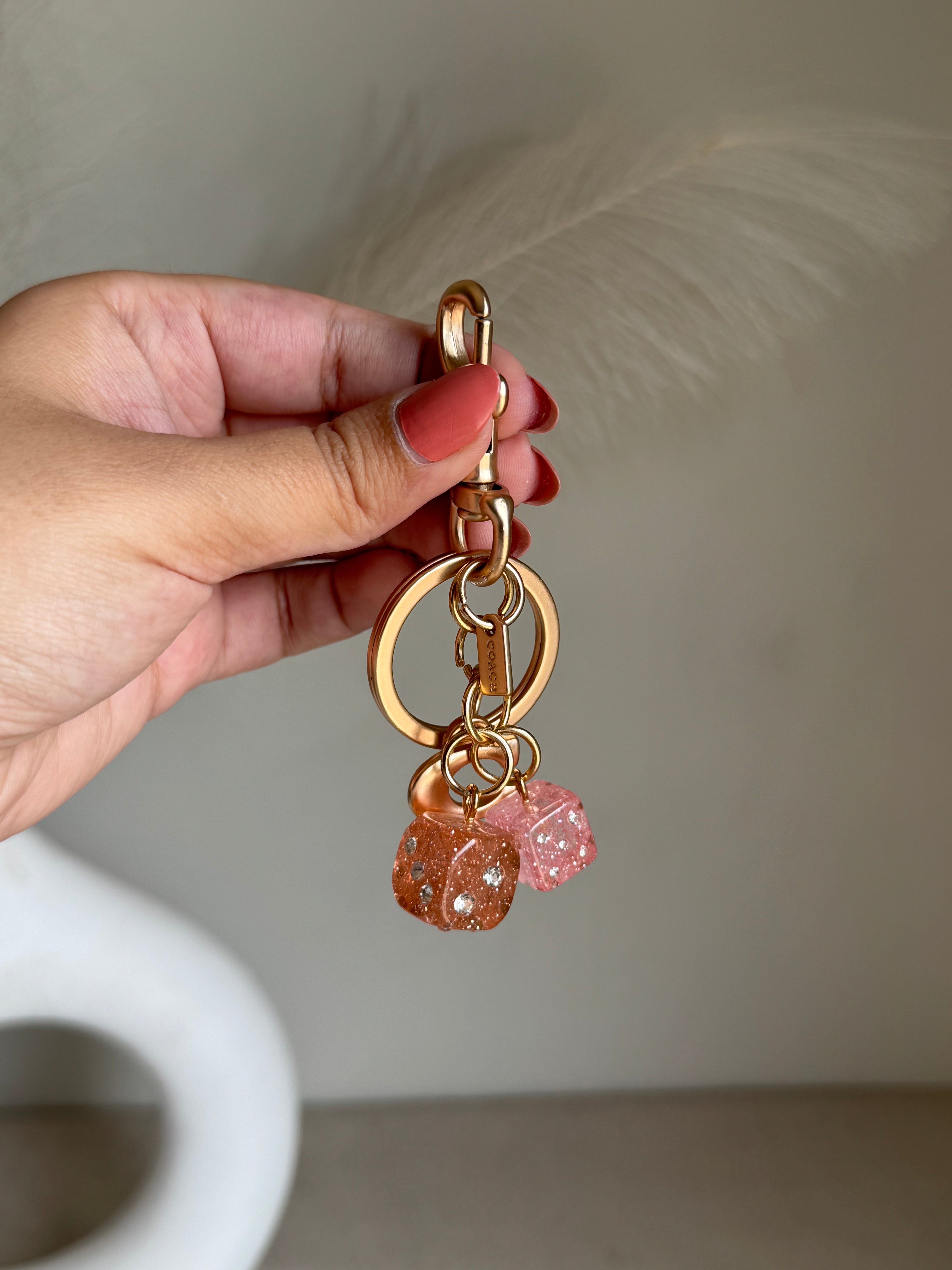 PREMIUM Coach Dice Bag Charm - Pink & Peach