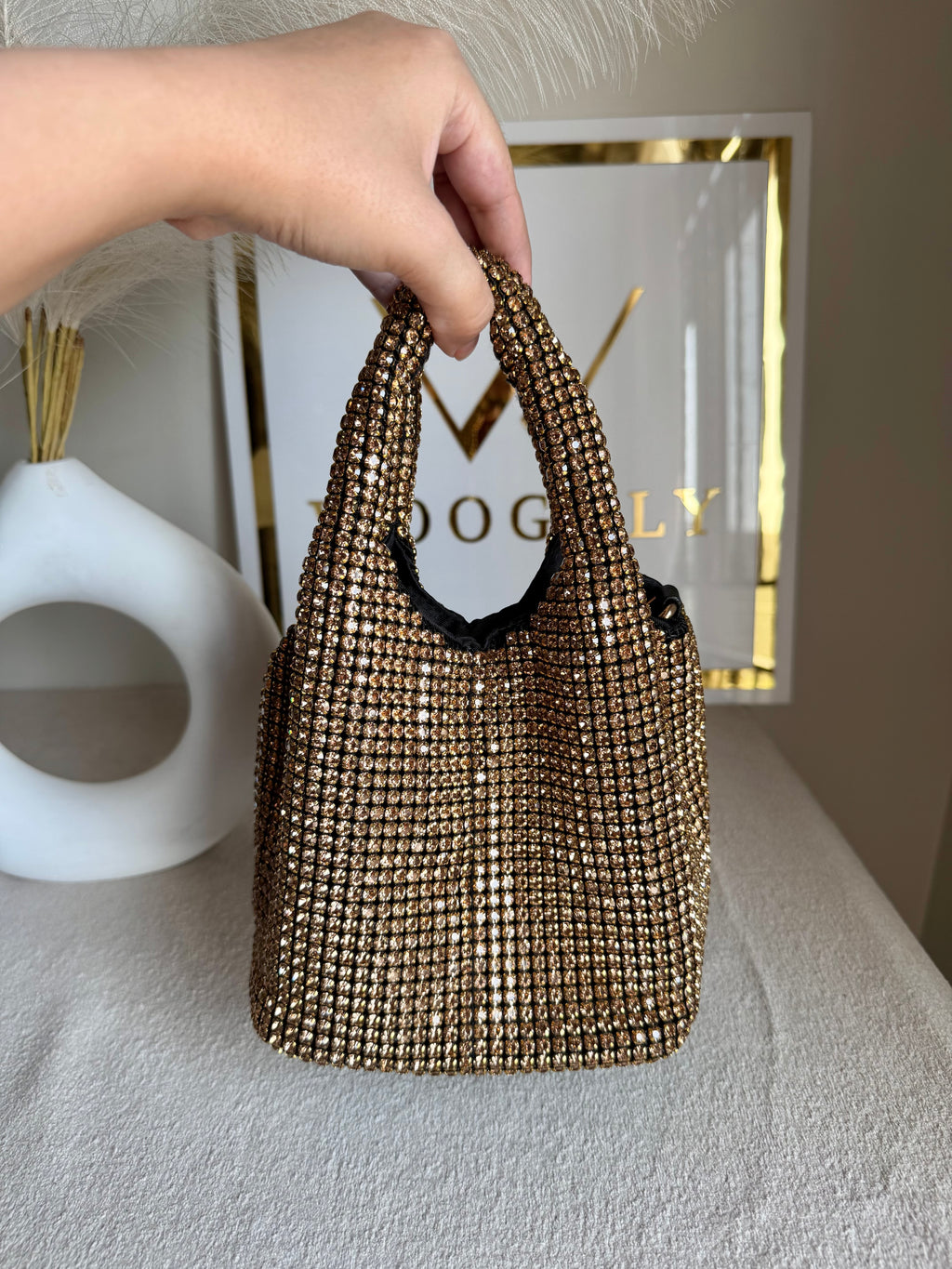 Party Wear Rhinestone Bucket Bag - Champagne