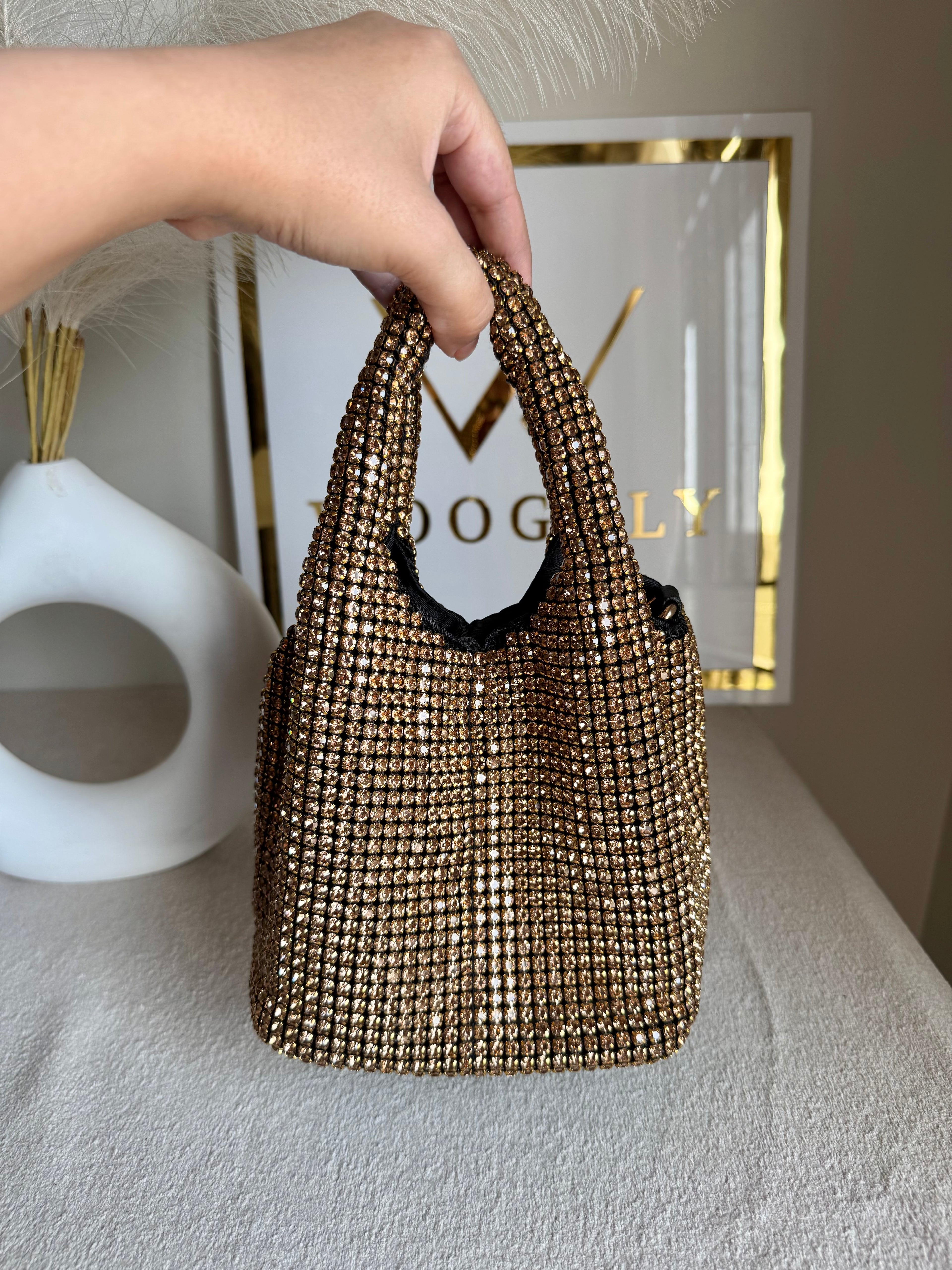 Party Wear Rhinestone Bucket Bag - Champagne