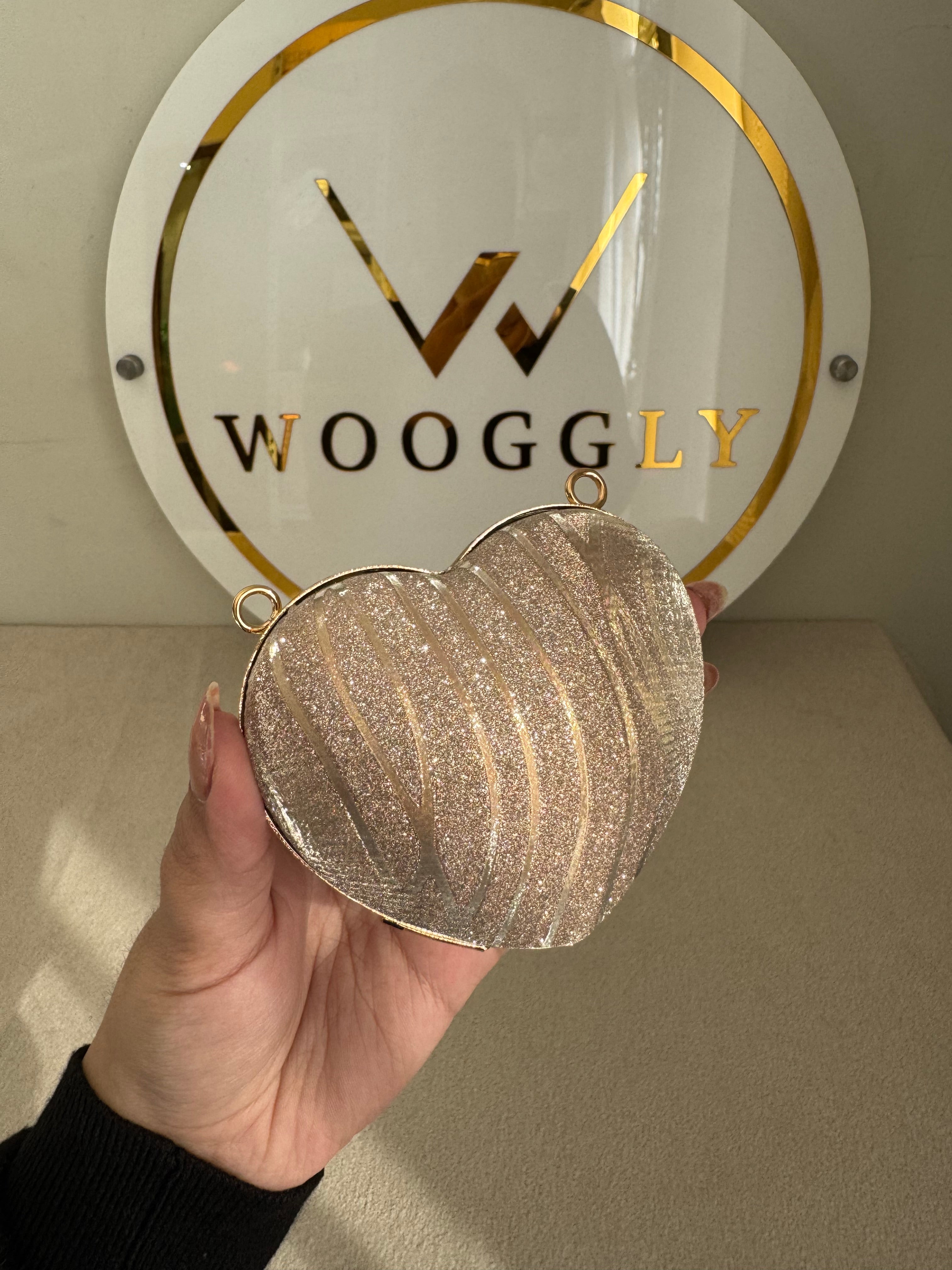 Heart Shimmer Clutch with Chain - Mini Gold