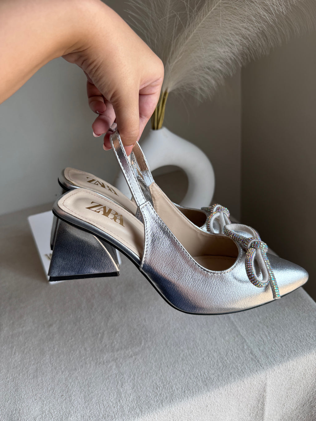 Zara Statement Bow Heels - Silver