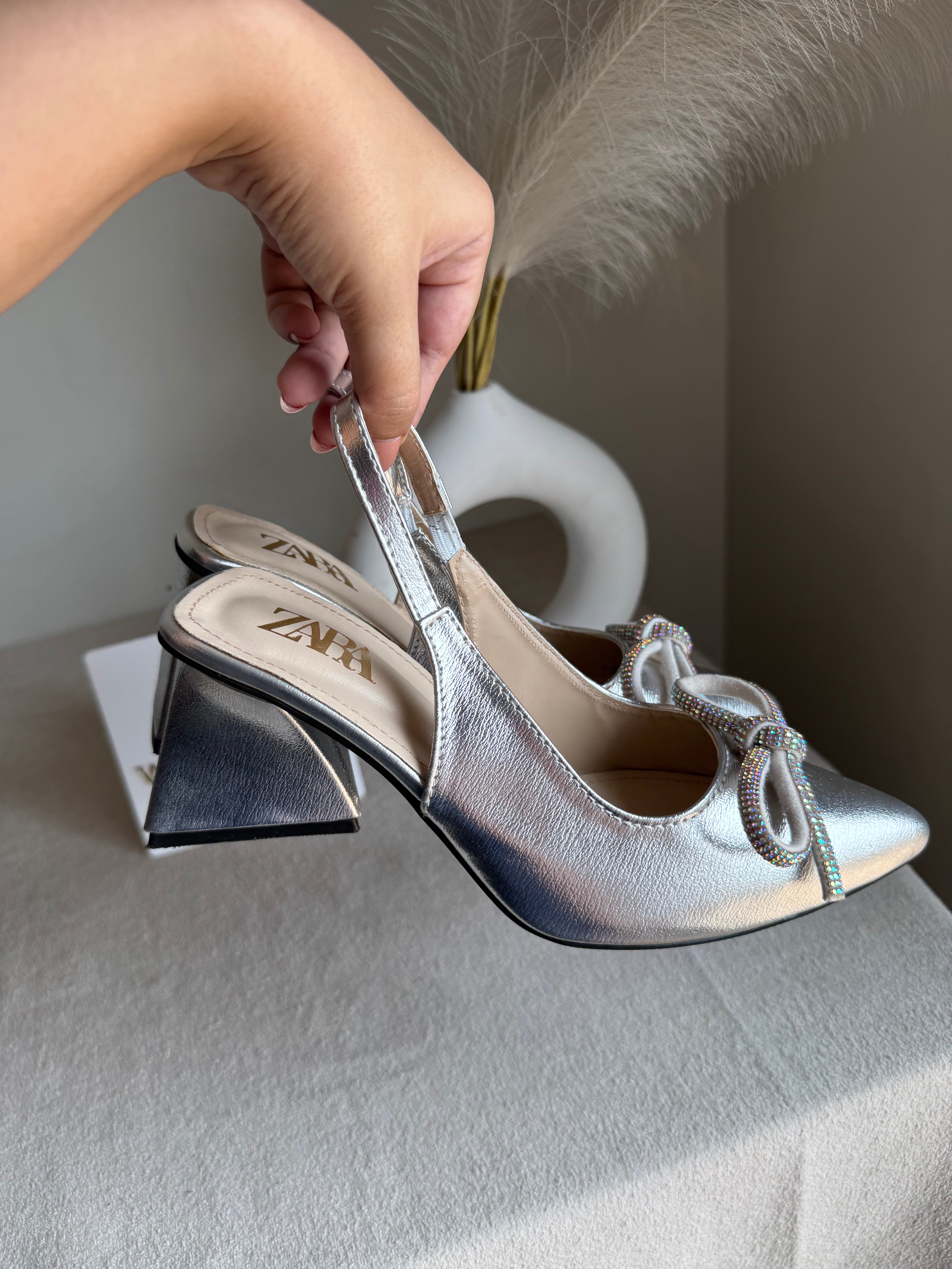 Zara Statement Bow Heels - Silver