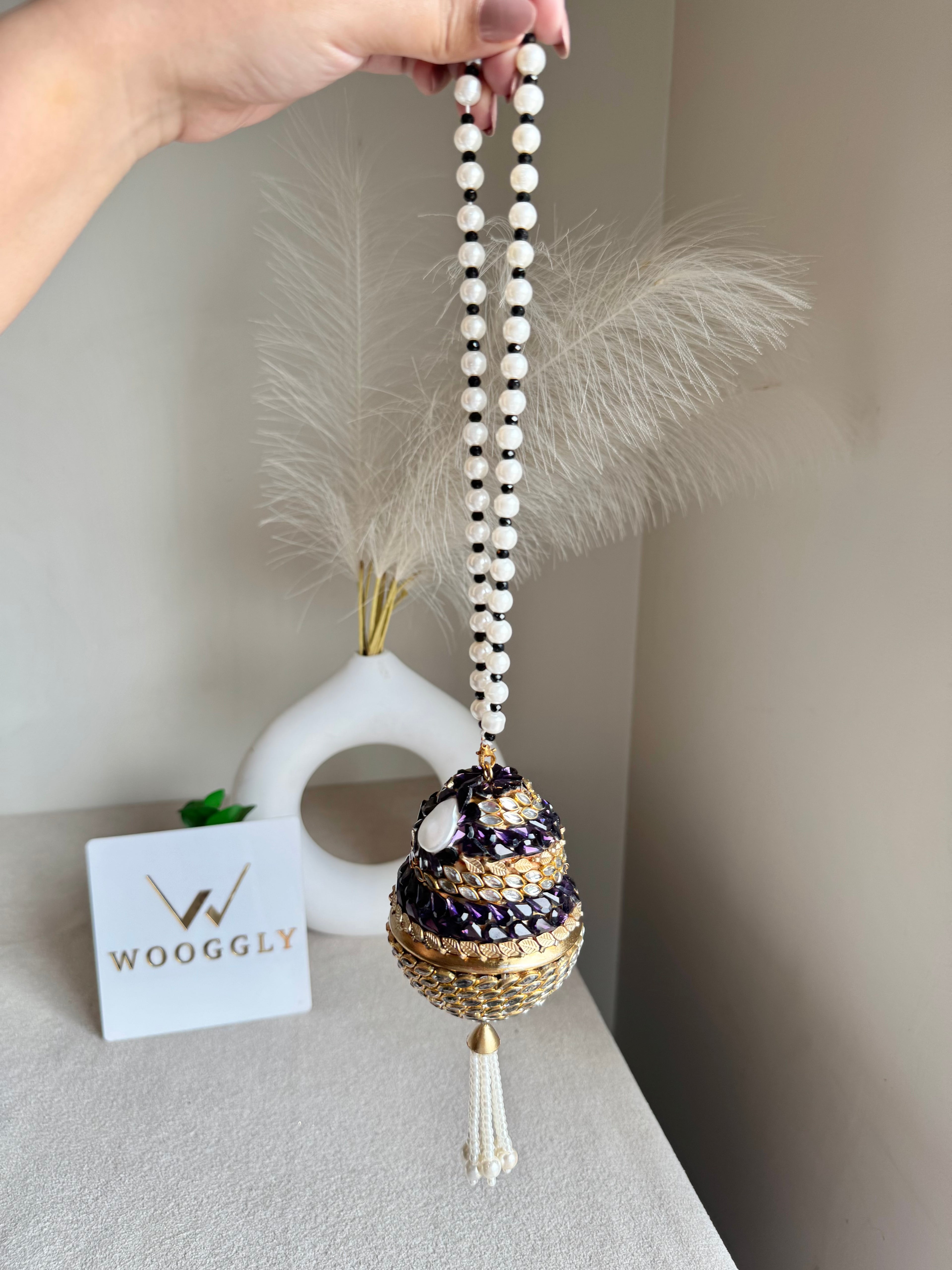 Turkish Potli - Gold Magenta Pearl
