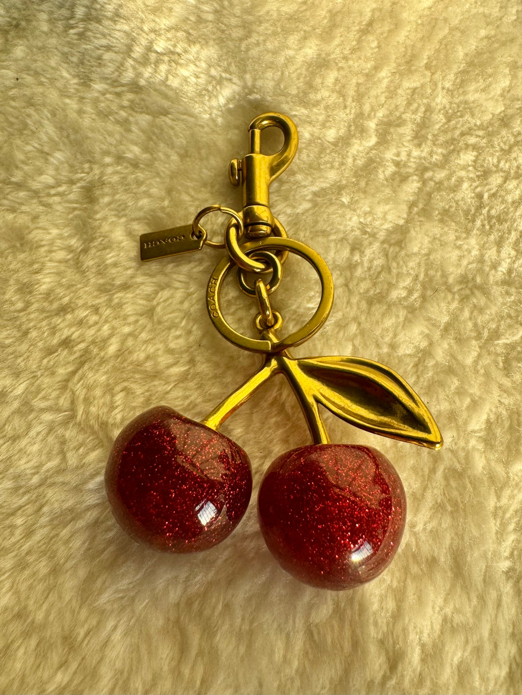 PREMIUM Coach Branded Cherry Bag Charm - Maroon & Gold