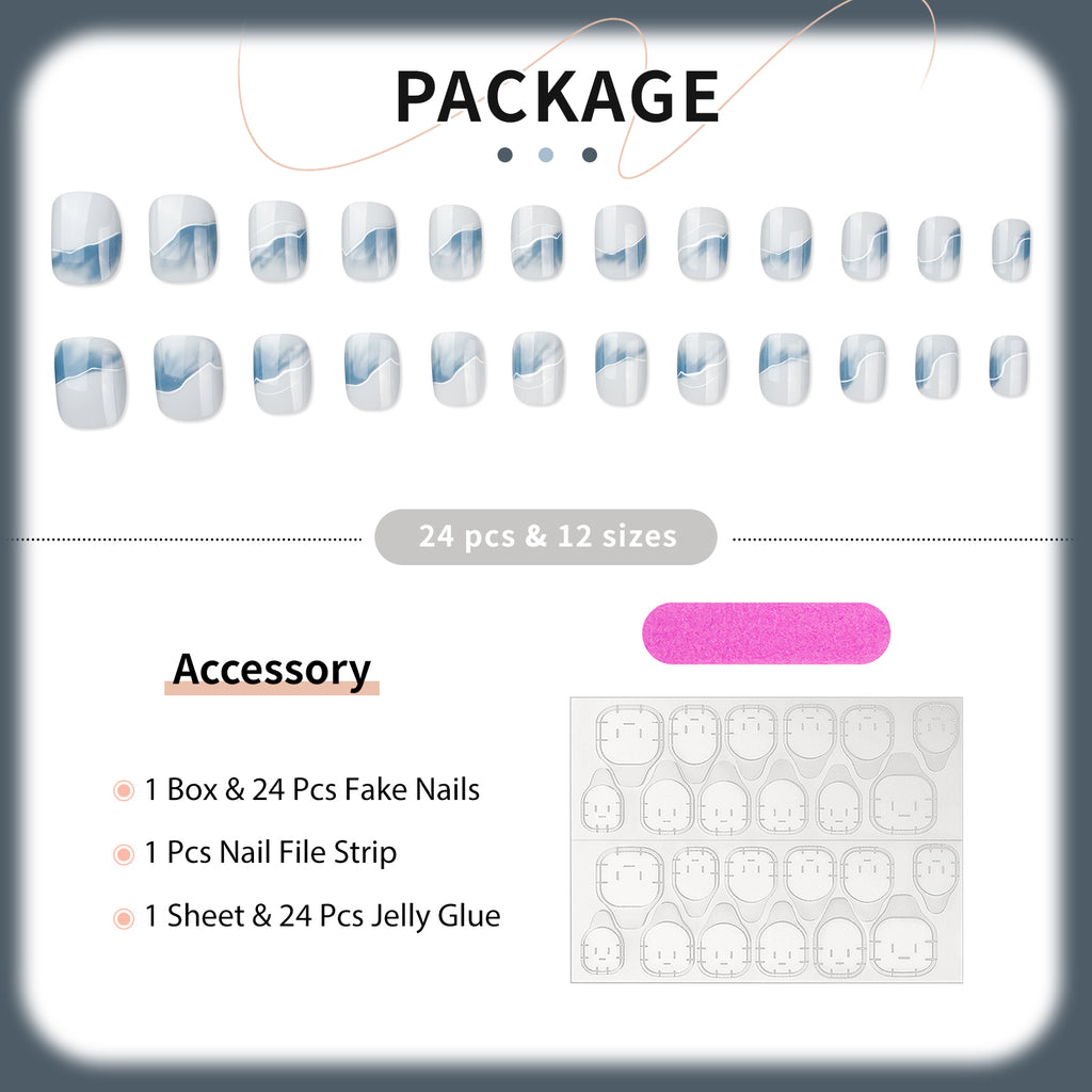 Ocean Wave Press On Nails - 24 Pieces Complete Kit
