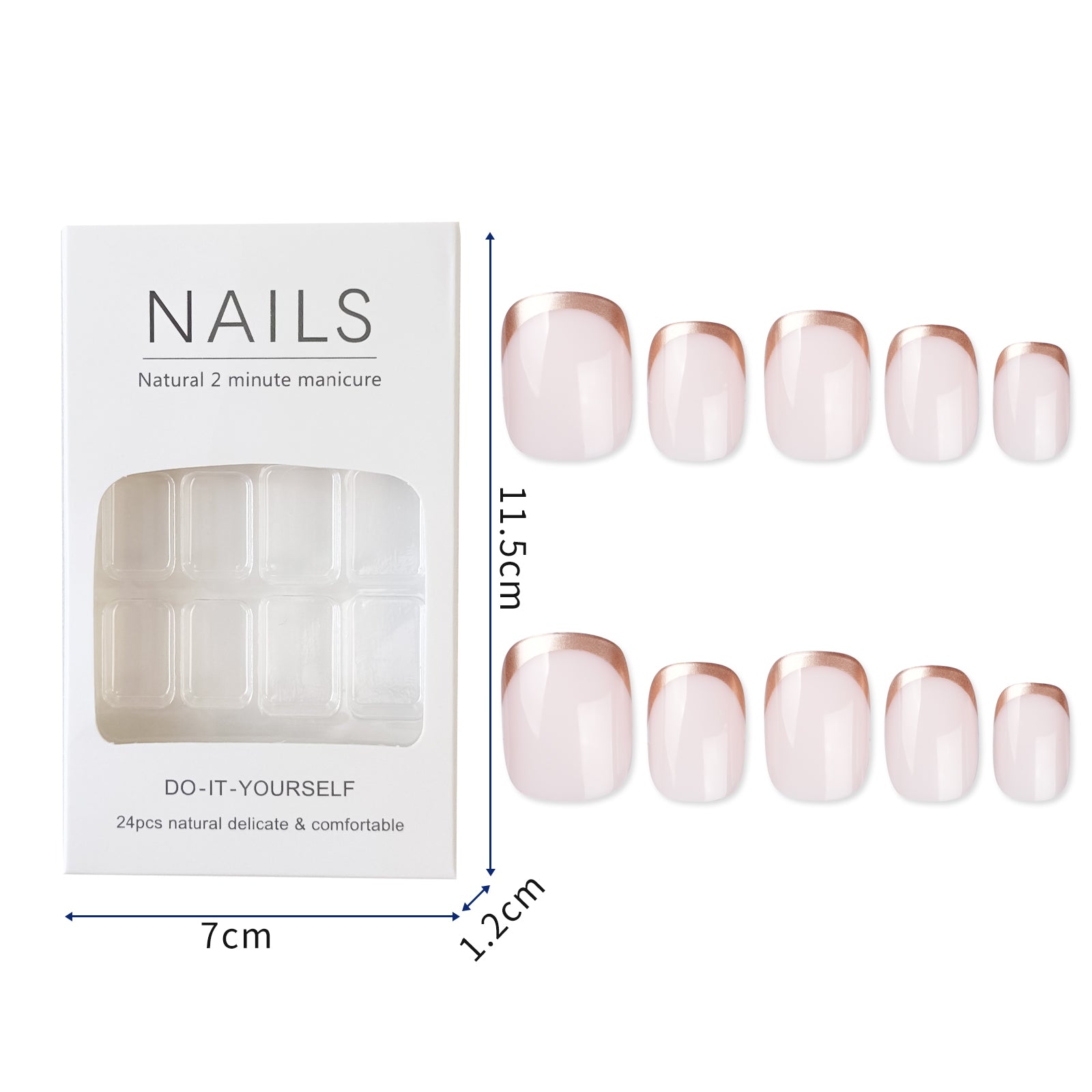 Pink & Gold Press On Nails - 24 Pieces Complete Kit