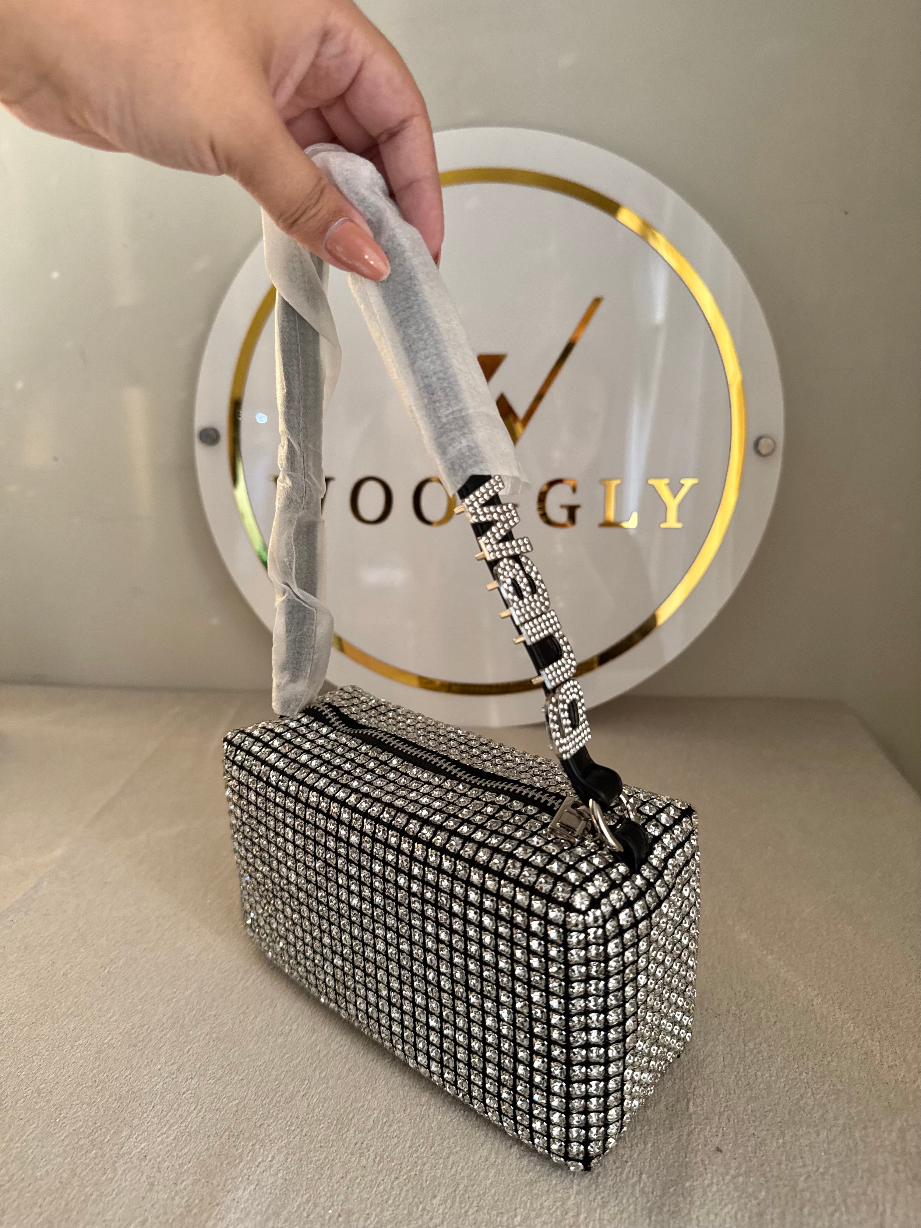 Alexander Wang Rhinestone Evening Clutch (Silver & Black)