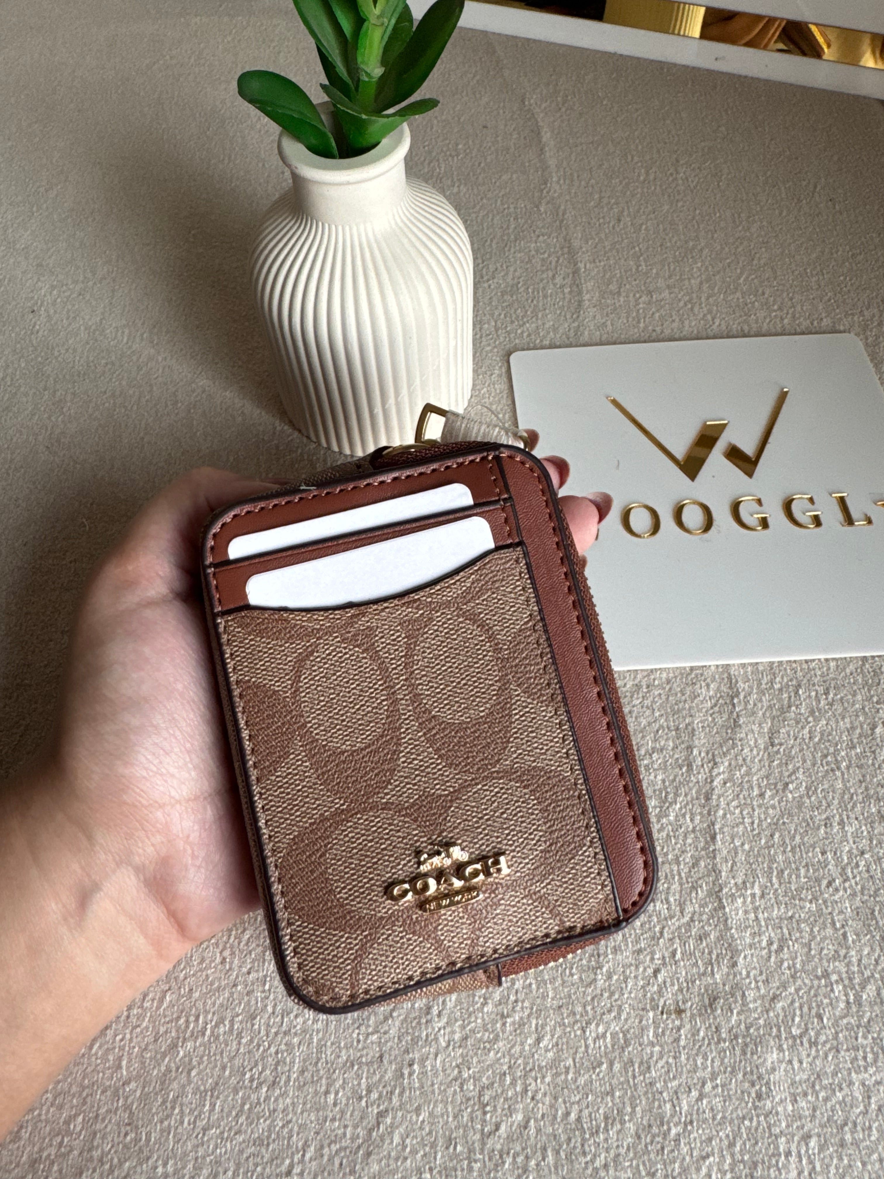 Coach Zip Card Case - Apricot with Chocolate Brown