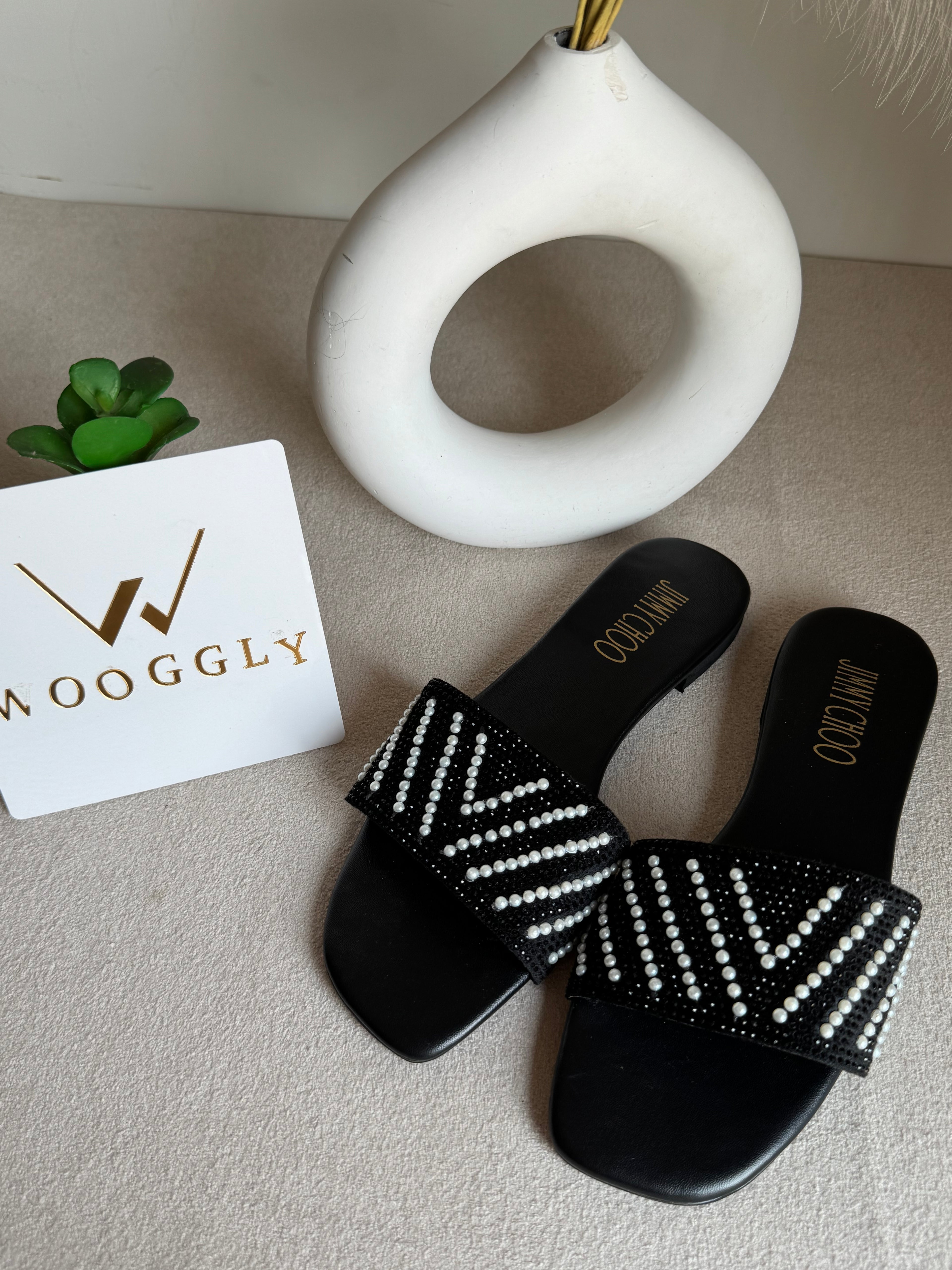 Jimmy Choo Glam Slides Black with Pearl