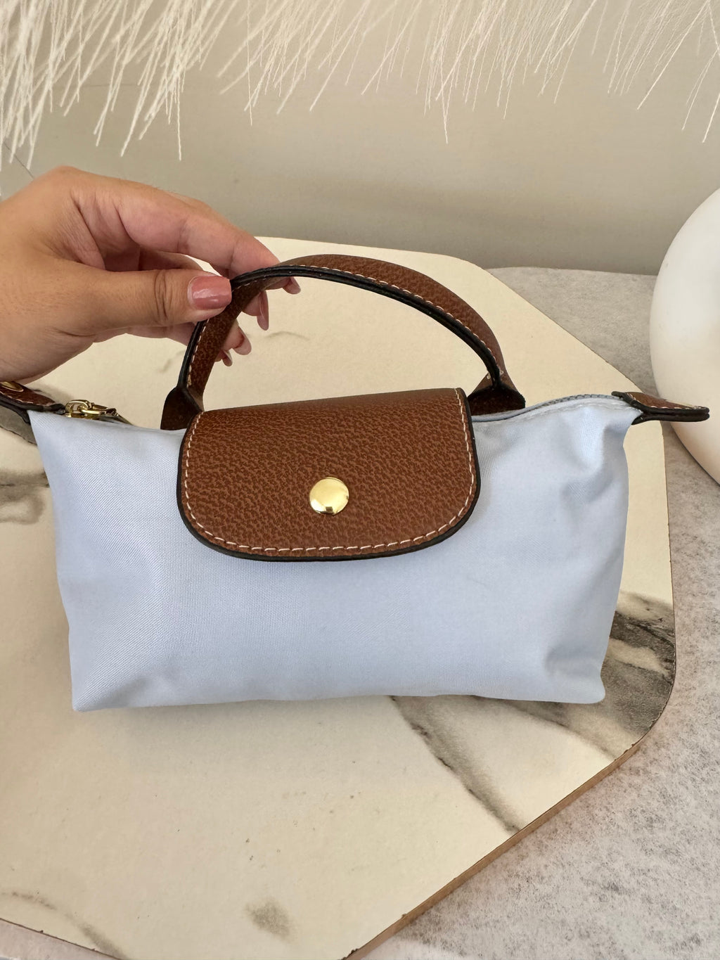 Longchamp Crossbody Bag with Strap - Small Baby Blue (NO LOGO)