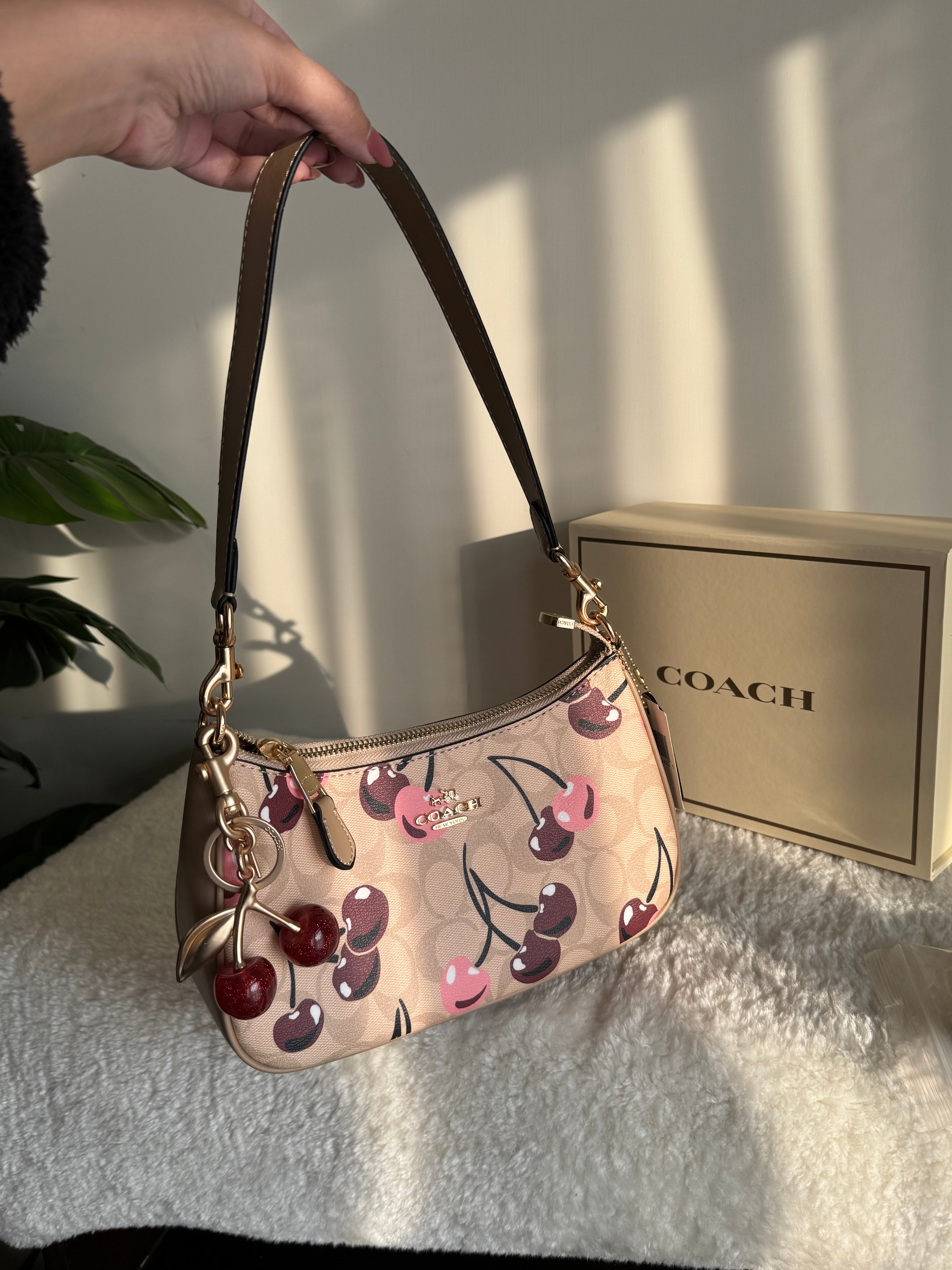 COACH TERI PREMIUM with Coach Cherry Charm (Beige Cherry) - BOX PACKING