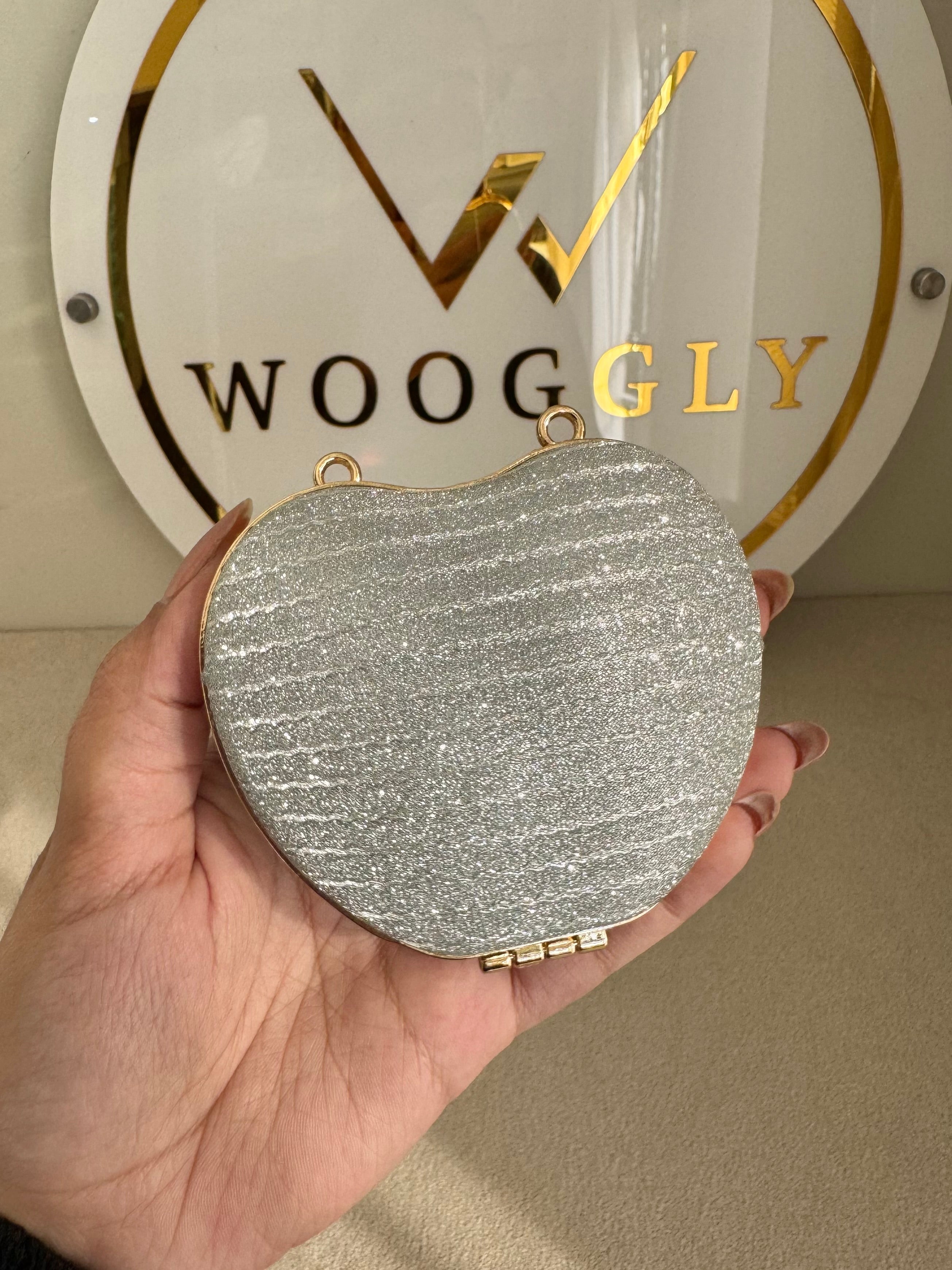 Apple Shimmer Clutch with Chain - Mini Silver