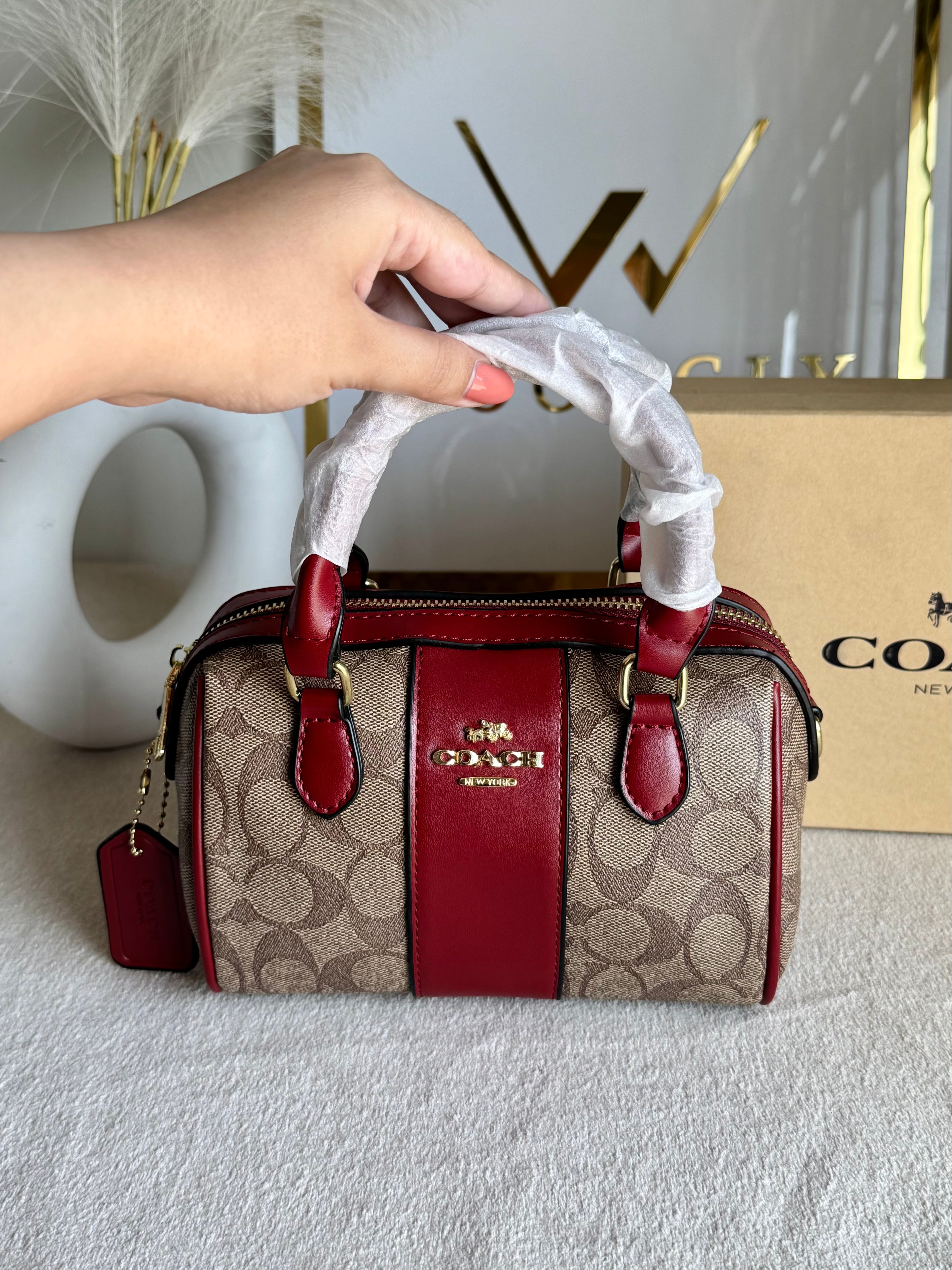 COACH Mini Duffle Bag PREMIUM with Long Strap (Maroon) - BOX PACKING