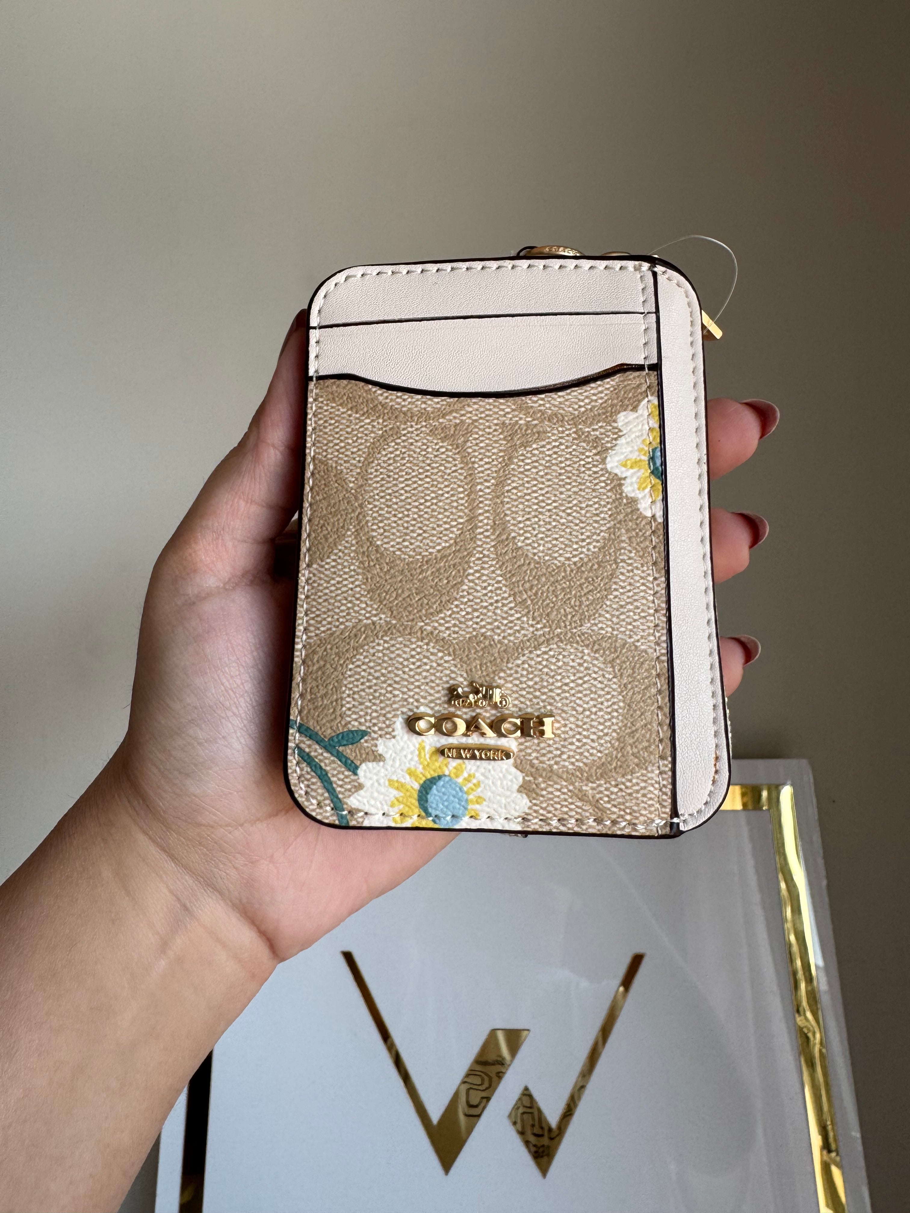 Coach Zip Card Case - Apricot White with Floral