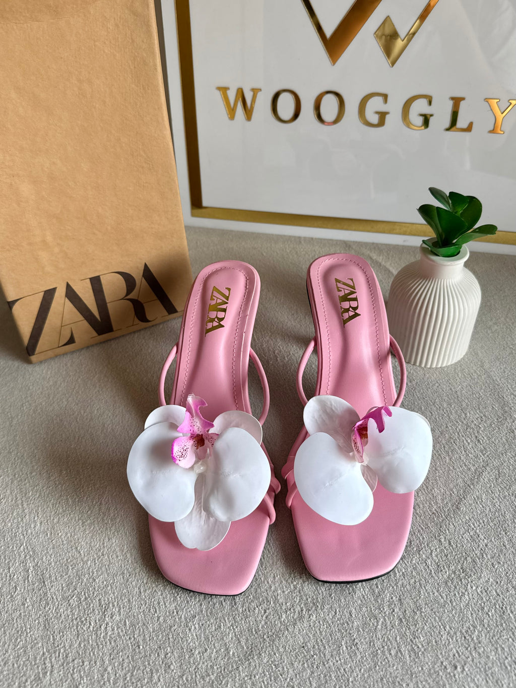 Zara Flower Heels BABY PINK - with Brand Box